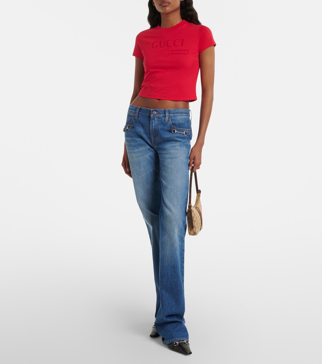 T-shirt cropped in misto cotone con logo | Gucci