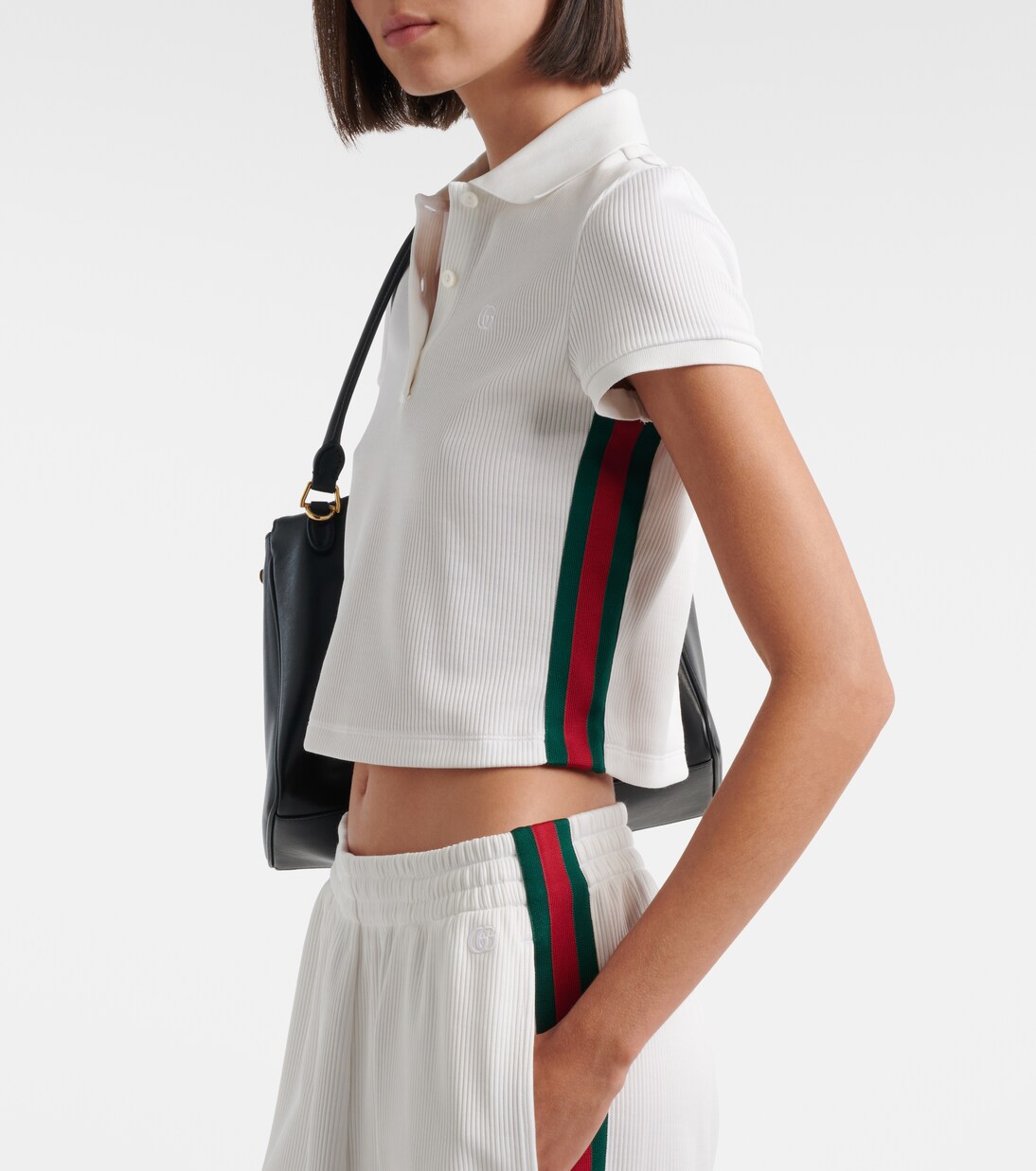 Cropped-Poloshirt Web Stripe aus Rippstrick | Gucci