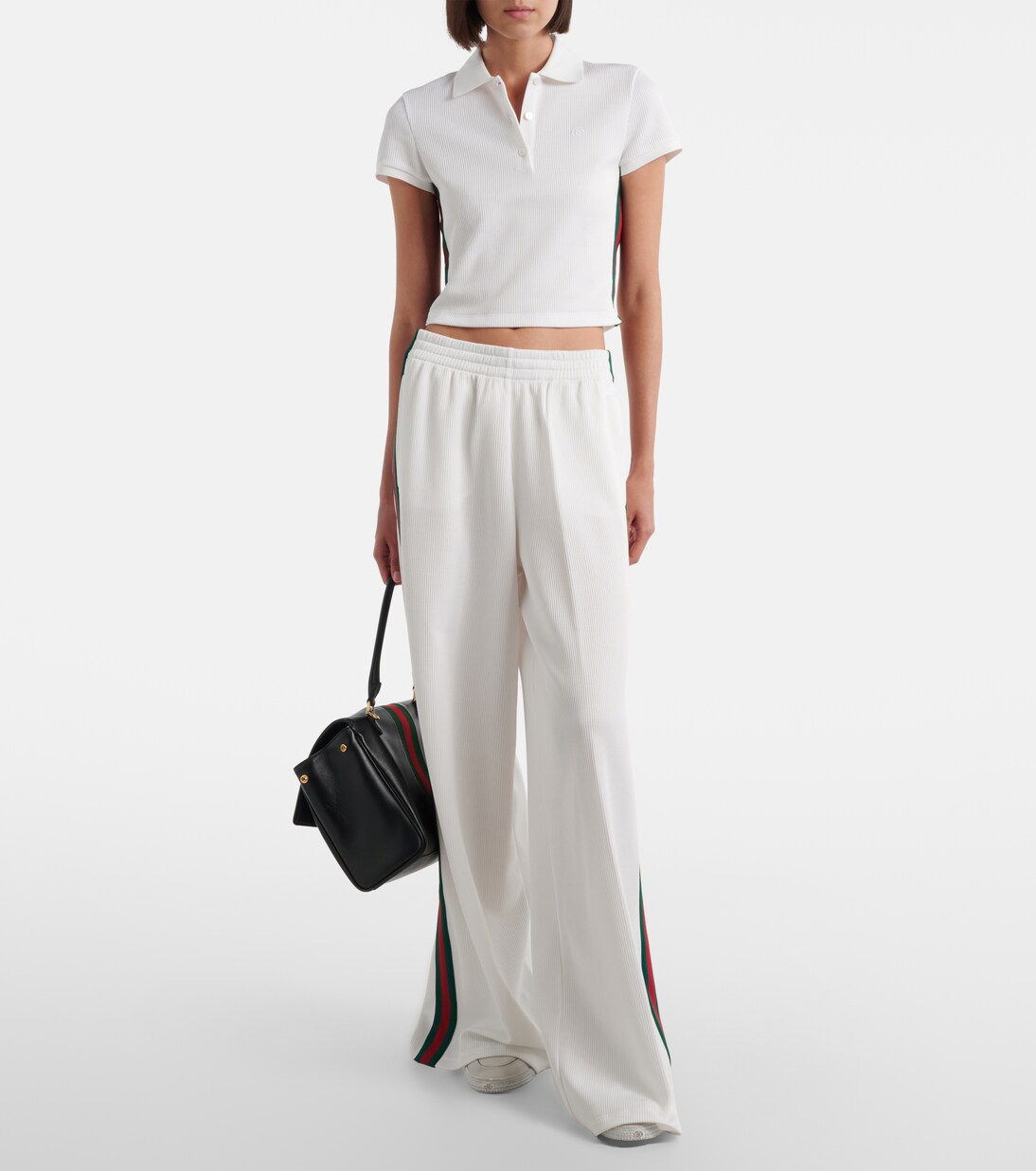Cropped-Poloshirt Web Stripe aus Rippstrick | Gucci