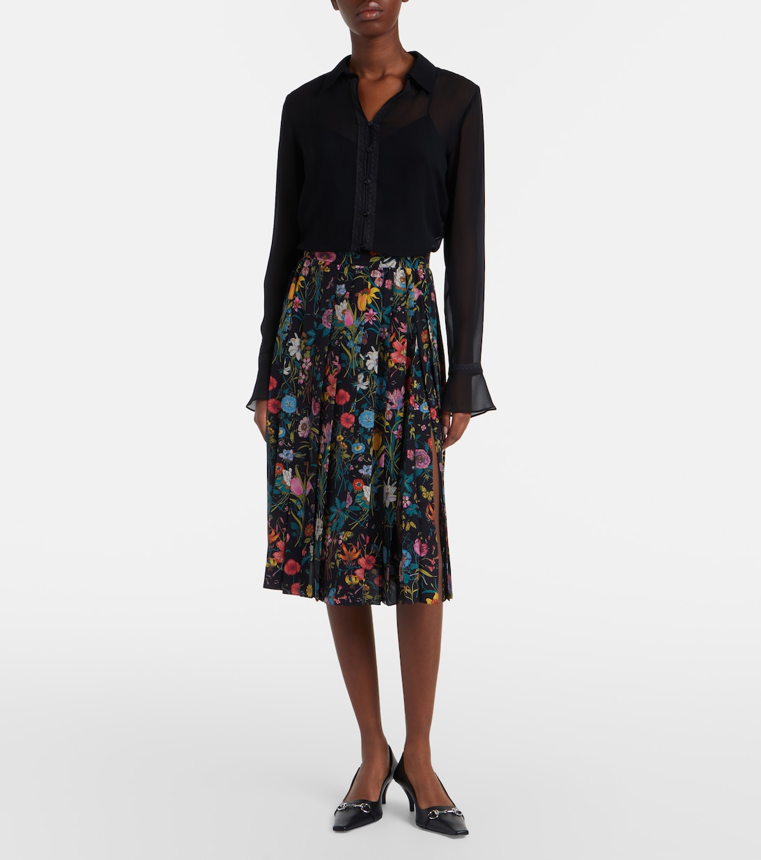 Pleated floral silk midi skirt | Gucci