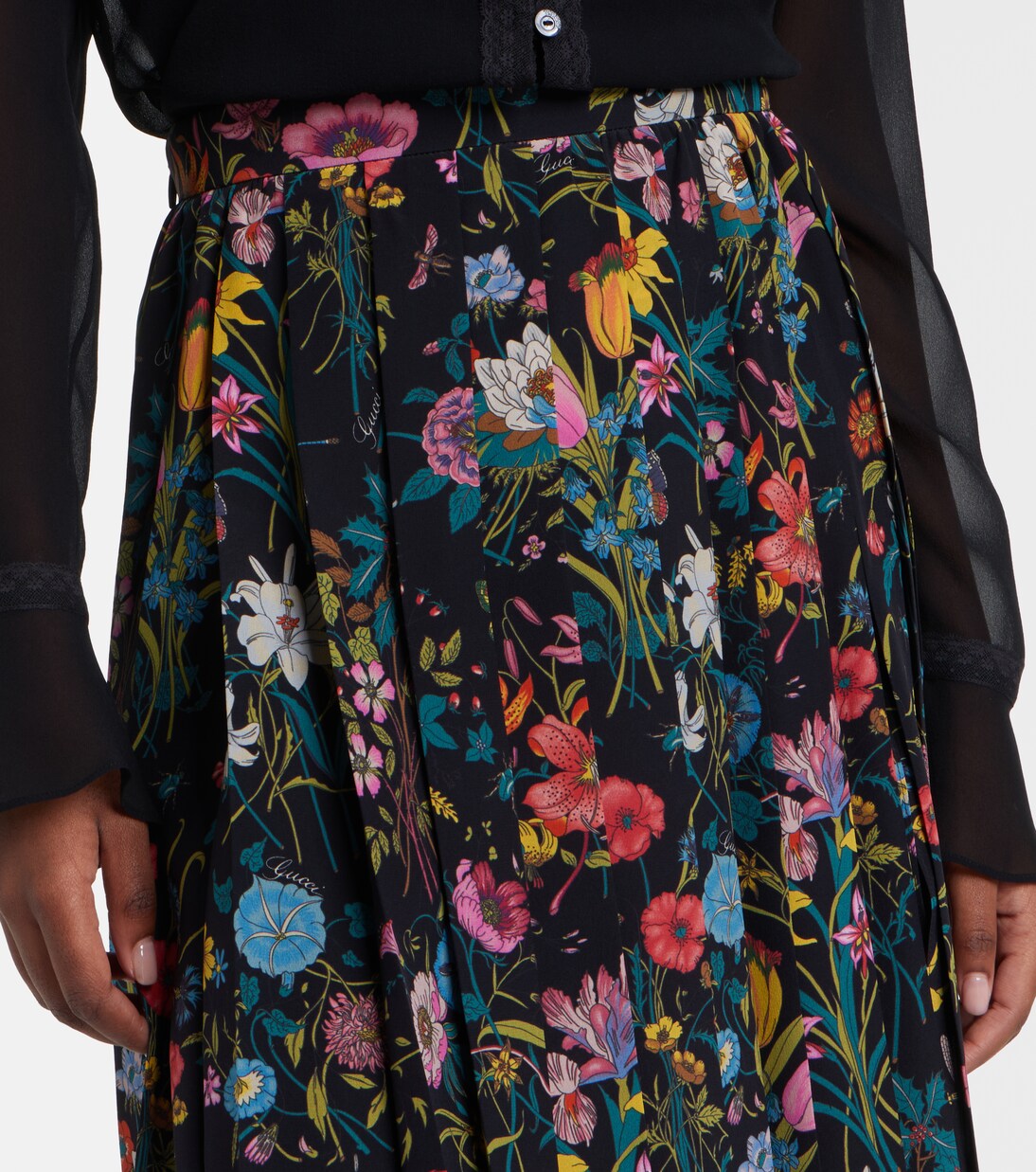 Pleated floral silk midi skirt | Gucci