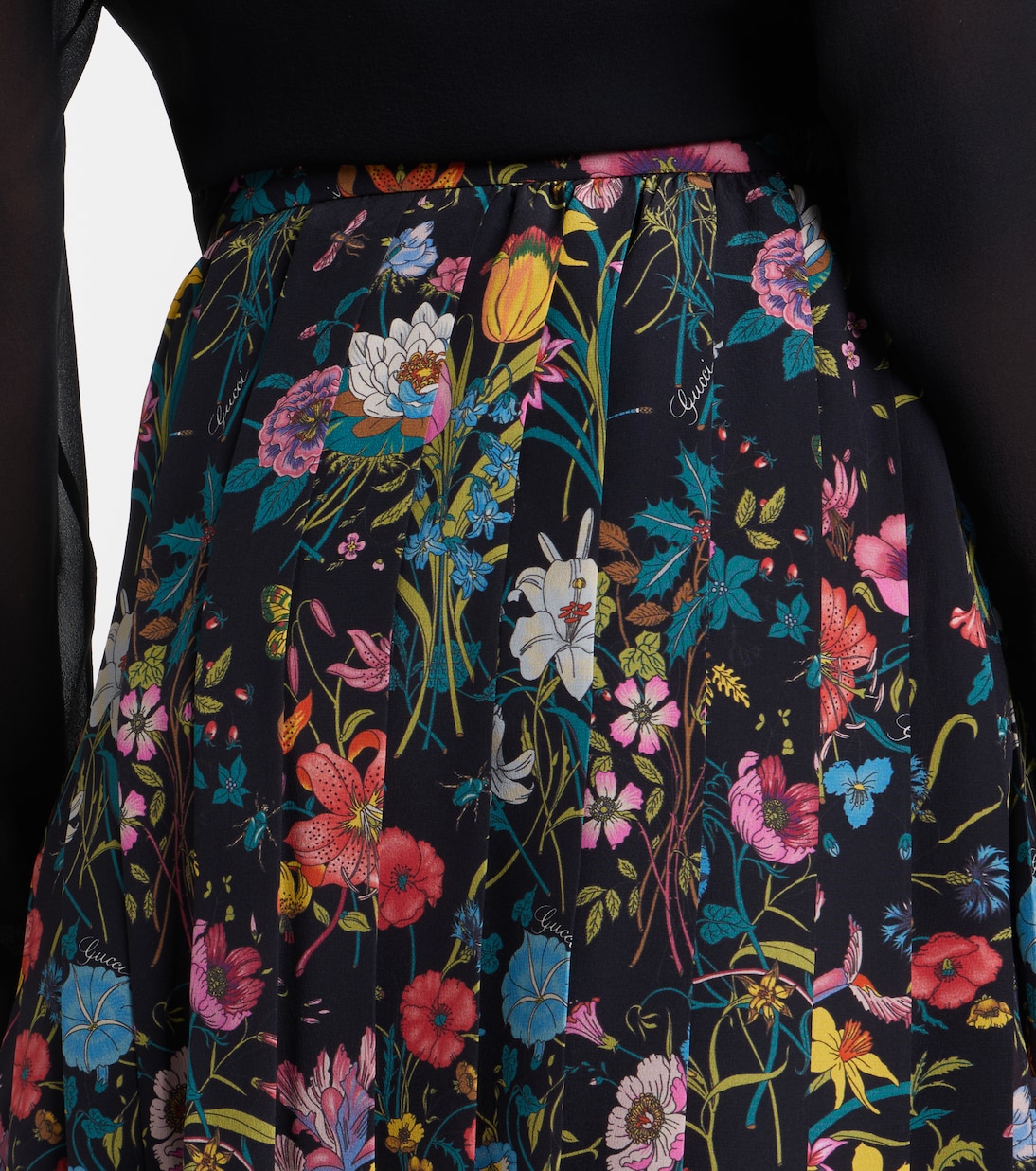 Pleated floral silk midi skirt | Gucci