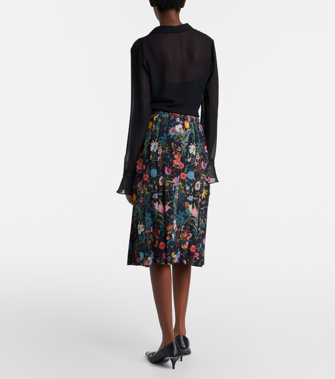 Pleated floral silk midi skirt | Gucci