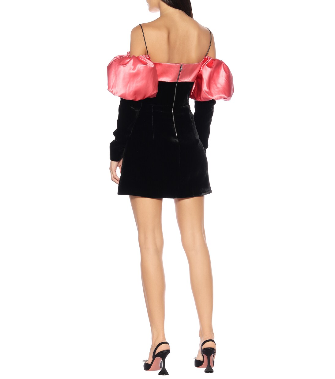 Robe en satin et velours à encolure bardot | Rasario