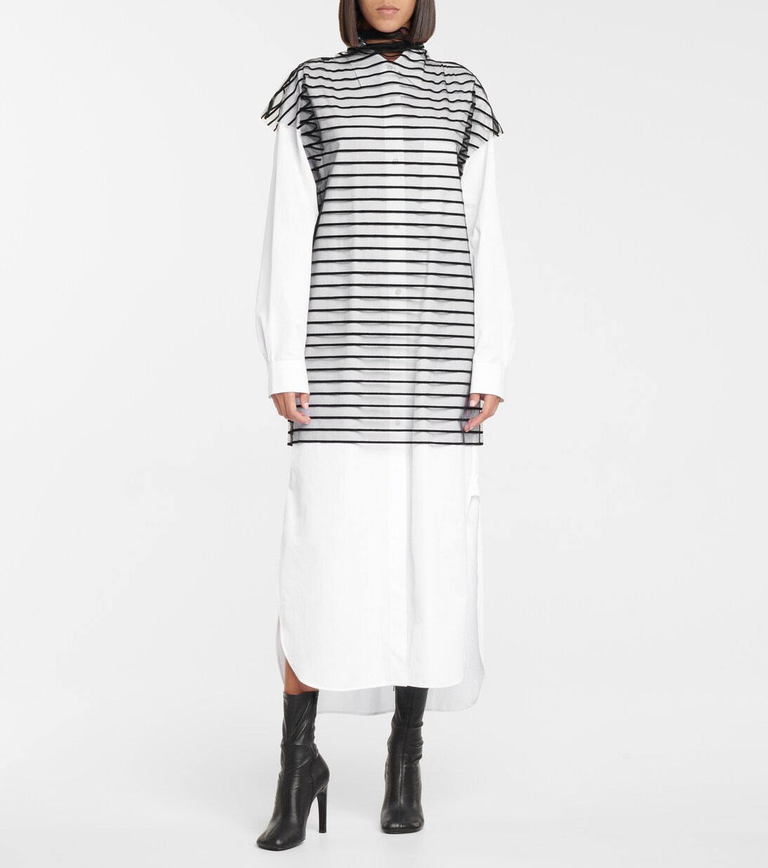 Top en tulle à rayures avec nœud | Dries Van Noten