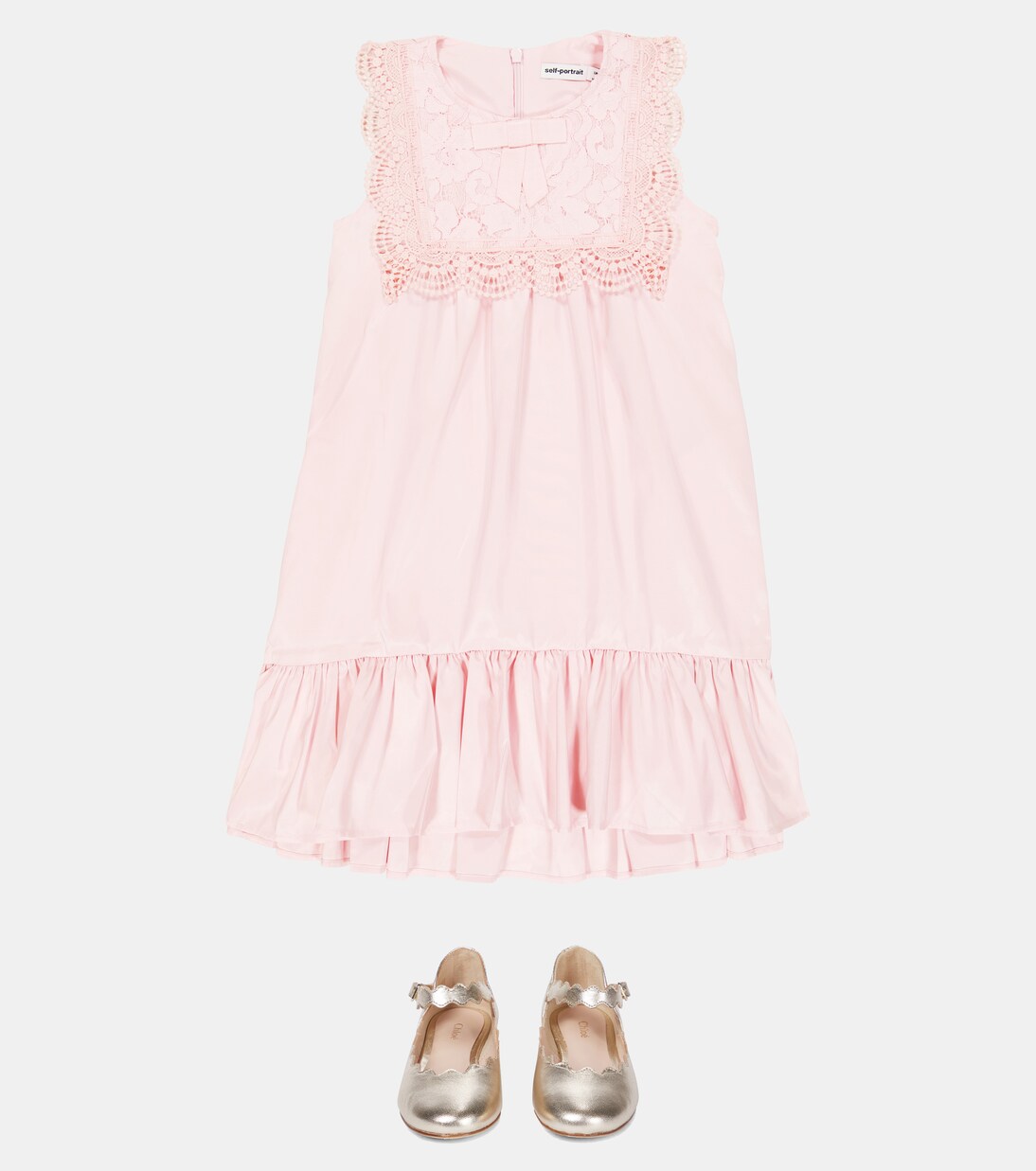 Guipure lace-trimmed taffeta dress | Self-Portrait Kids