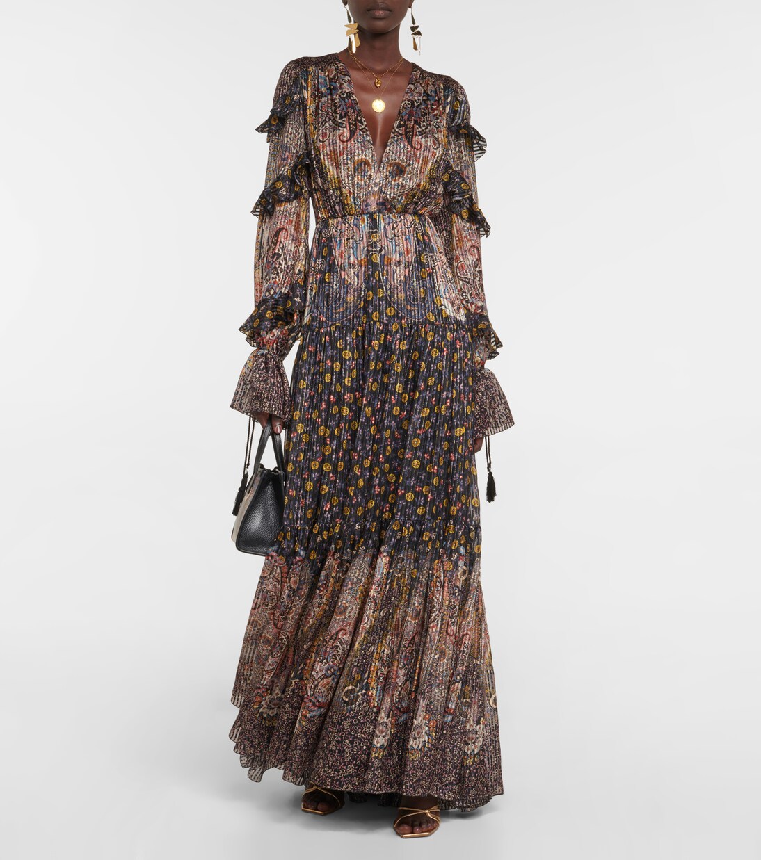Robe longue en soie mélangée à motif cachemire | Etro