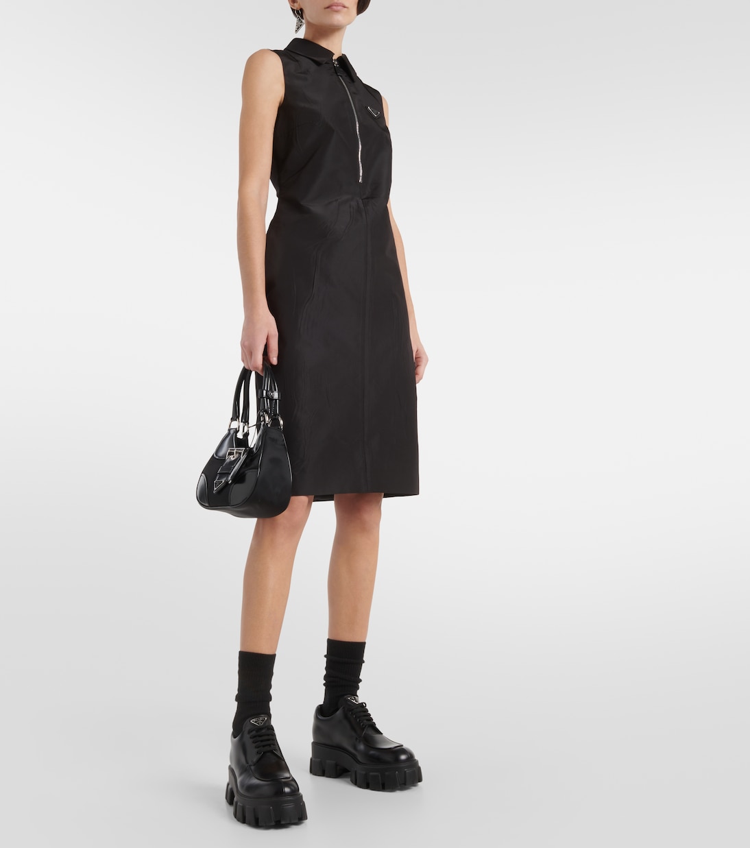 Half-zip silk-blend midi dress  | Prada