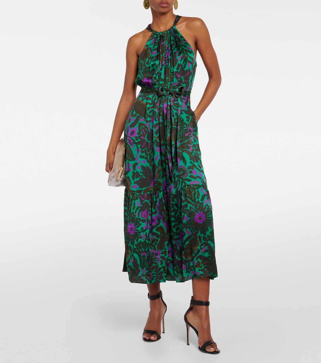 Robe midi Kareese imprimée en satin | Velvet