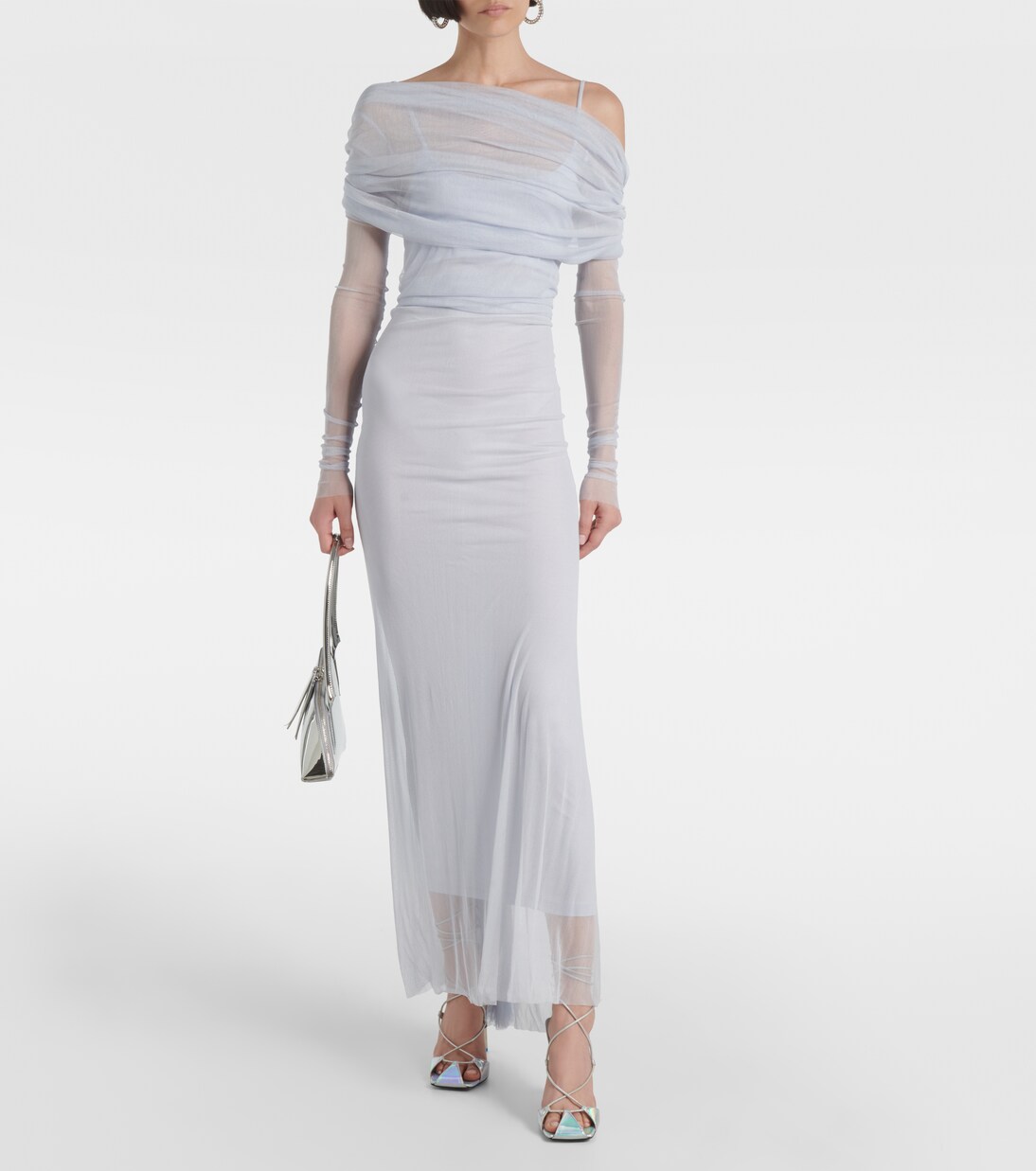 Robe longue en tulle à encolure bardot | Christopher Esber