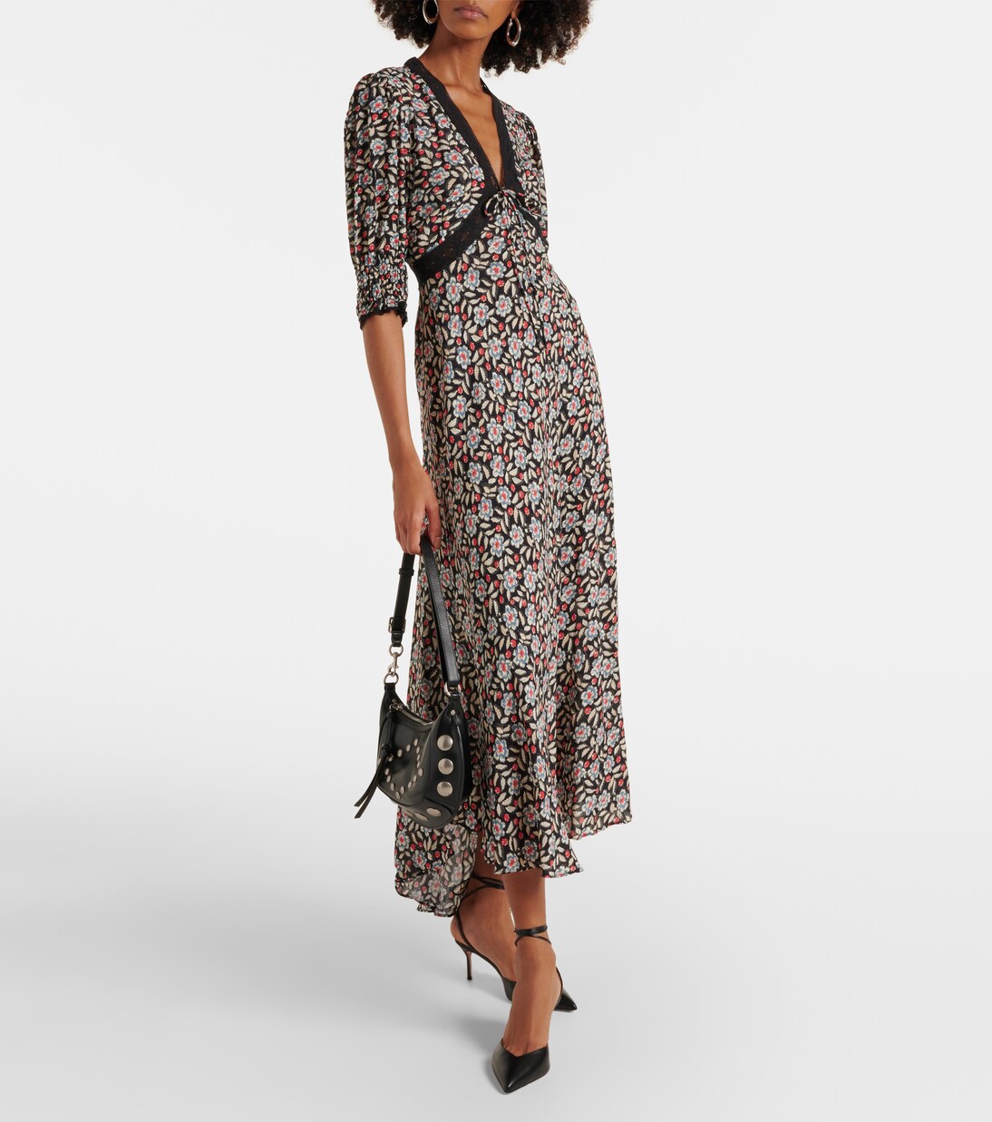 Robe midi Amina en crêpe à fleurs | Rixo