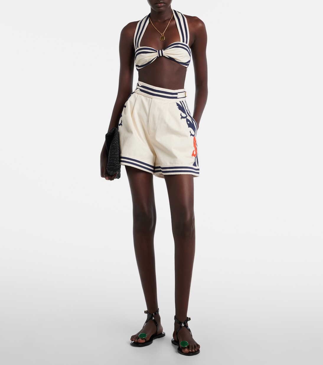 Marine printed cotton shorts  | Alémais