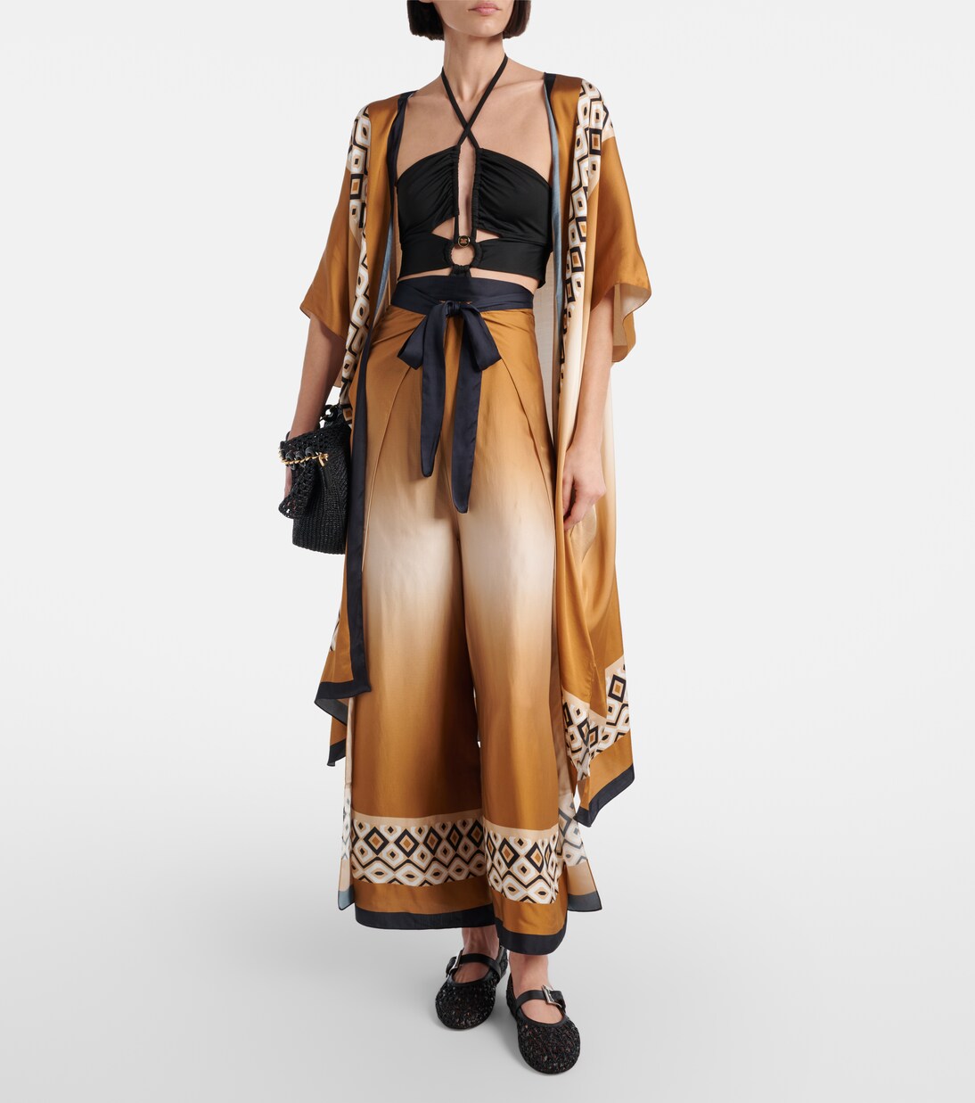 Pantalon ample raccourci imprimé en satin | Max Mara