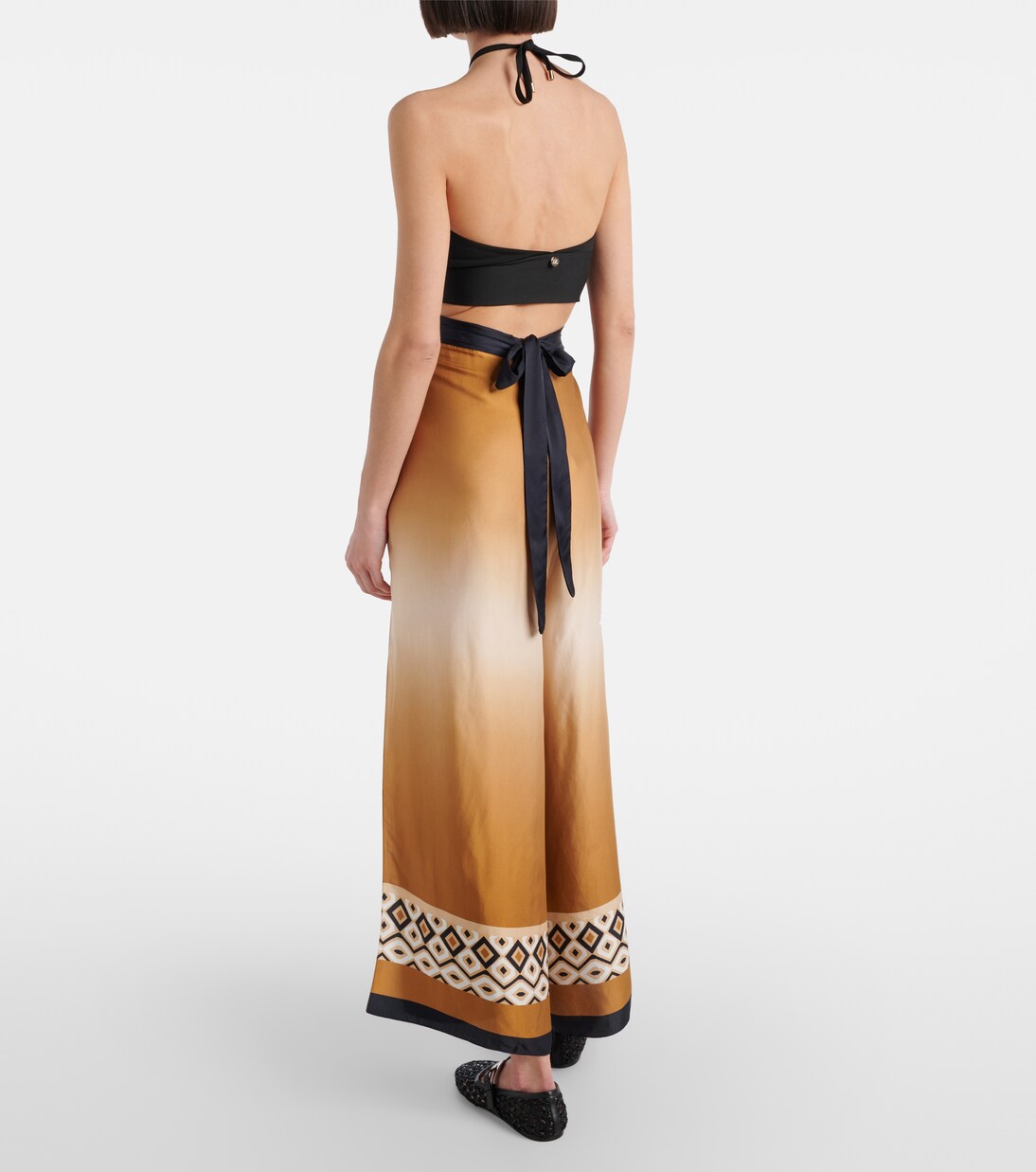 Pantalon ample raccourci imprimé en satin | Max Mara