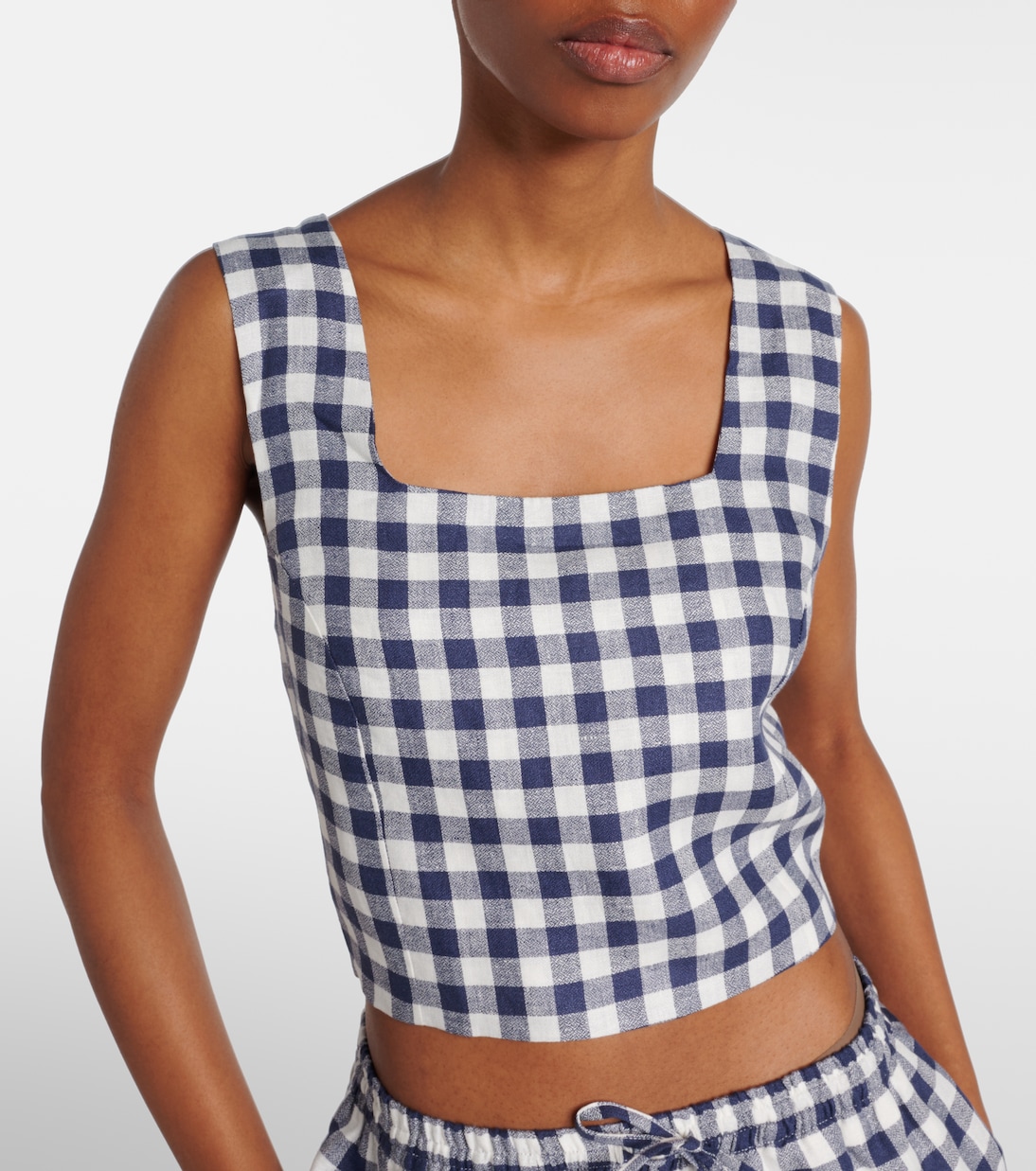 Top cropped Cozumel a quadretti in lino | Asceno