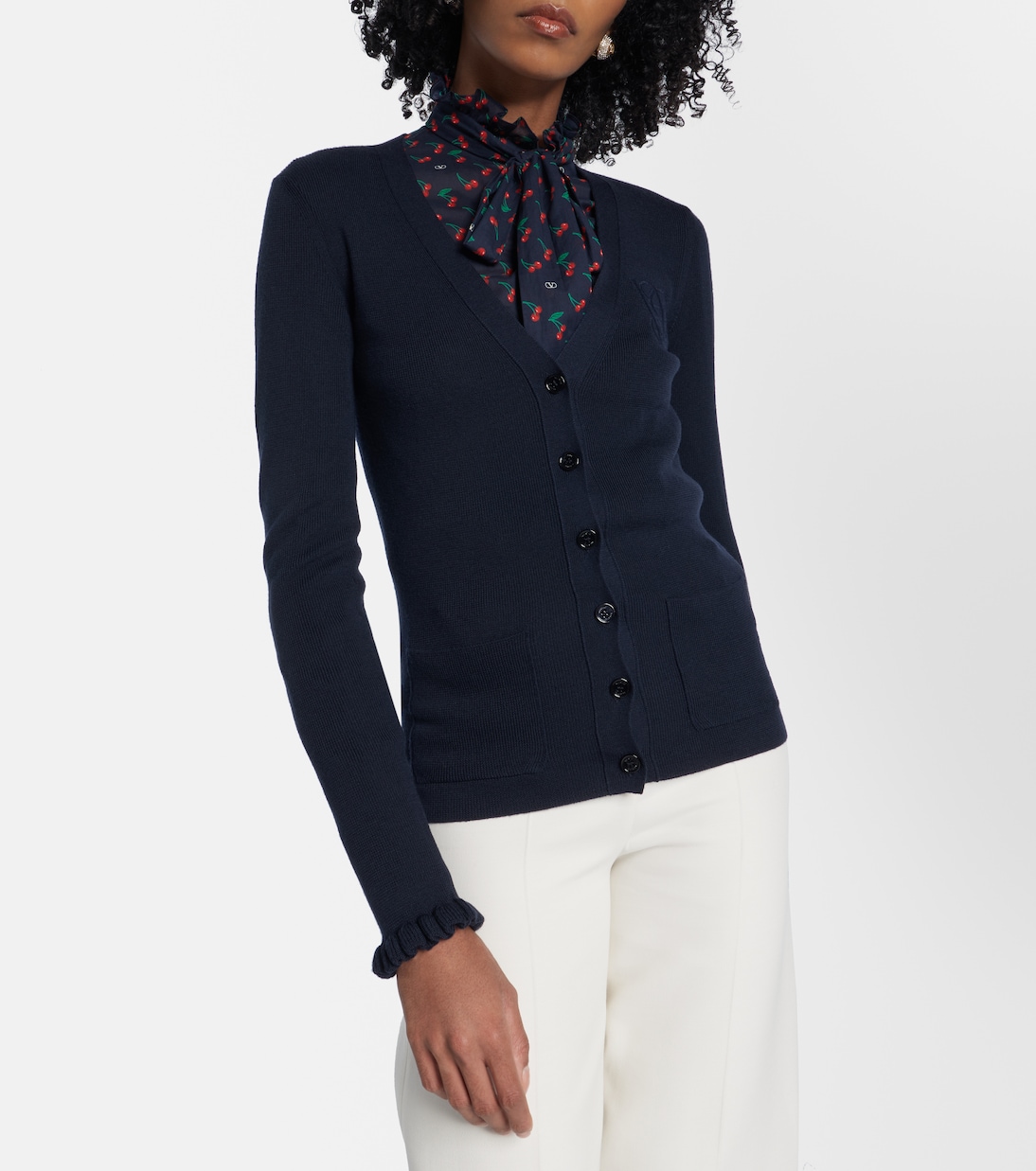 Ruffled virgin wool cardigan | Valentino