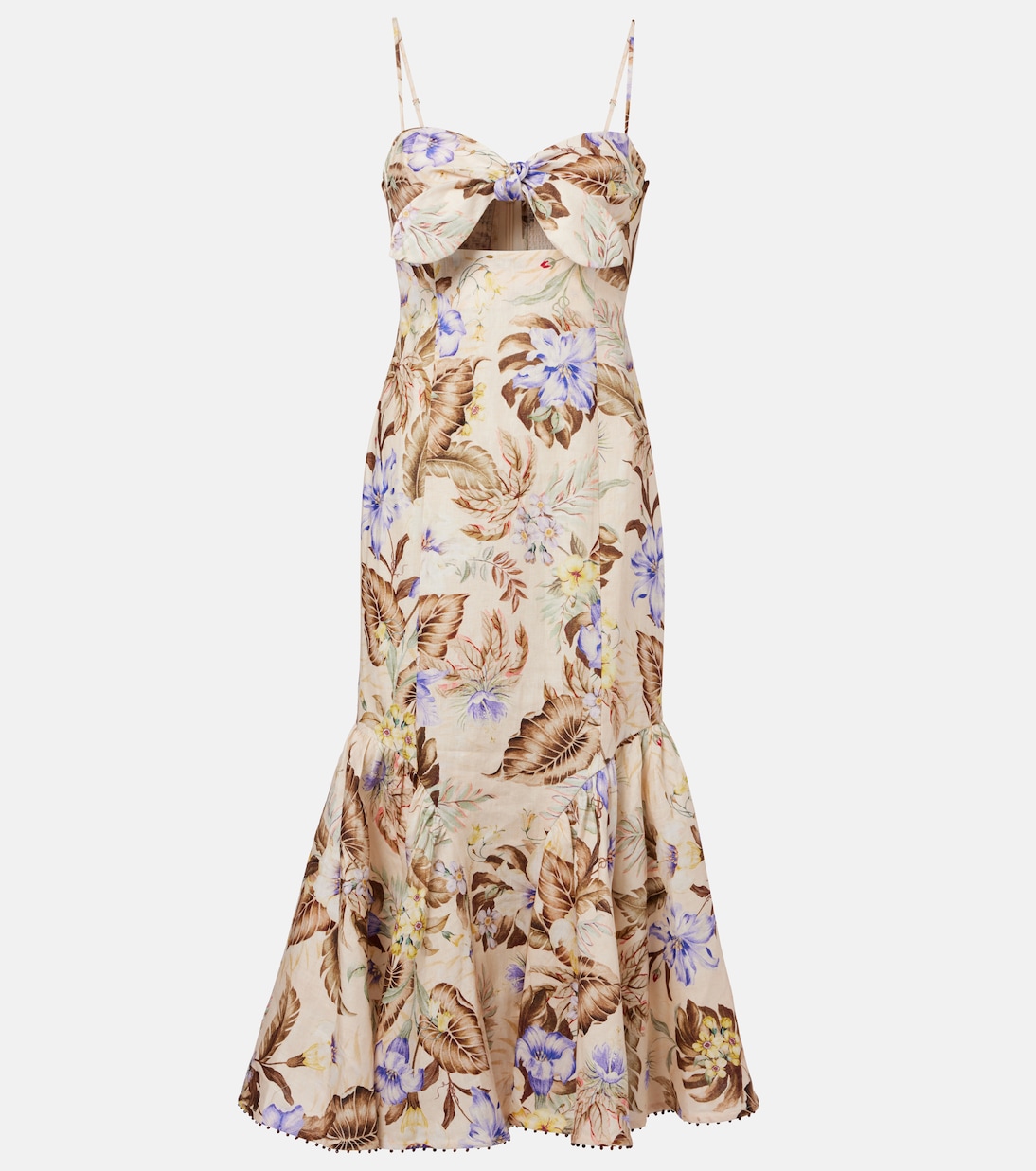 Coco bow-detail floral linen midi dress | Zimmermann