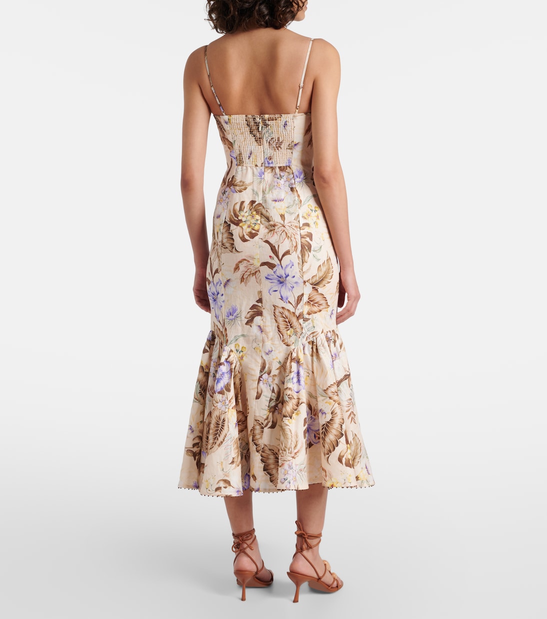 Coco bow-detail floral linen midi dress | Zimmermann