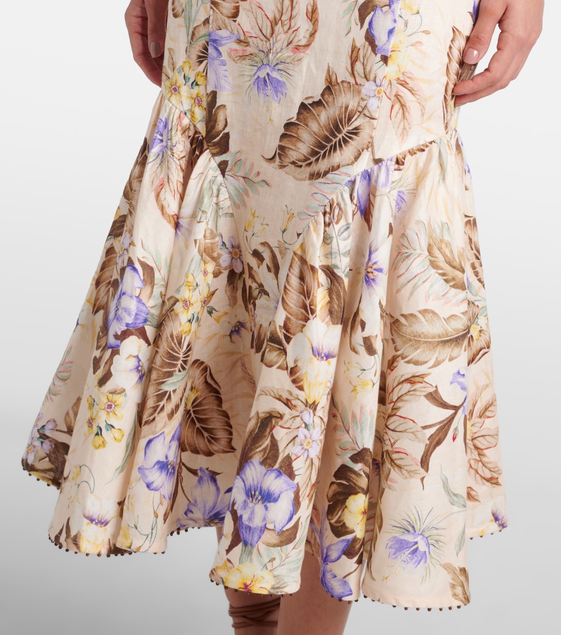 Coco bow-detail floral linen midi dress | Zimmermann