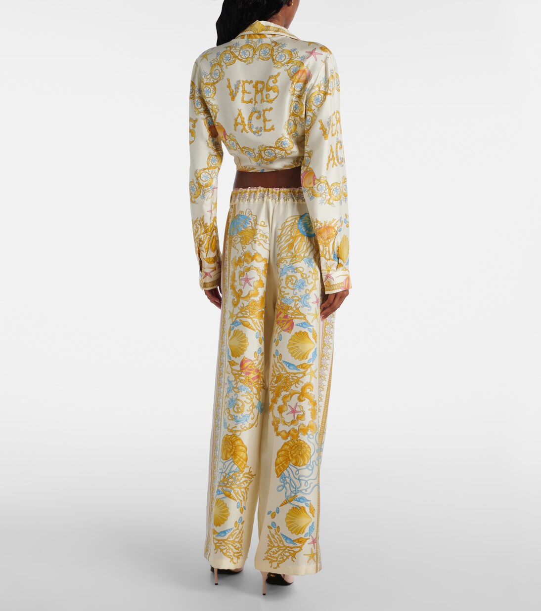 Underwater Barocco silk palazzo pants | Versace