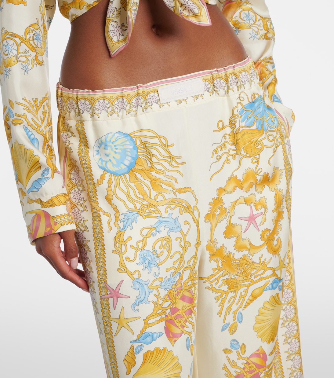 Underwater Barocco silk palazzo pants | Versace
