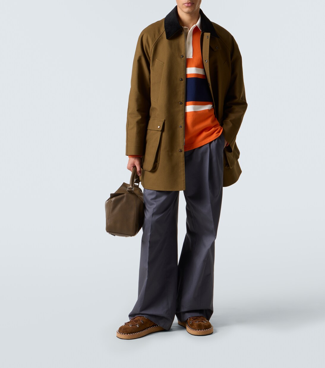 Corduroy-trimmed cotton drill coat | Loewe