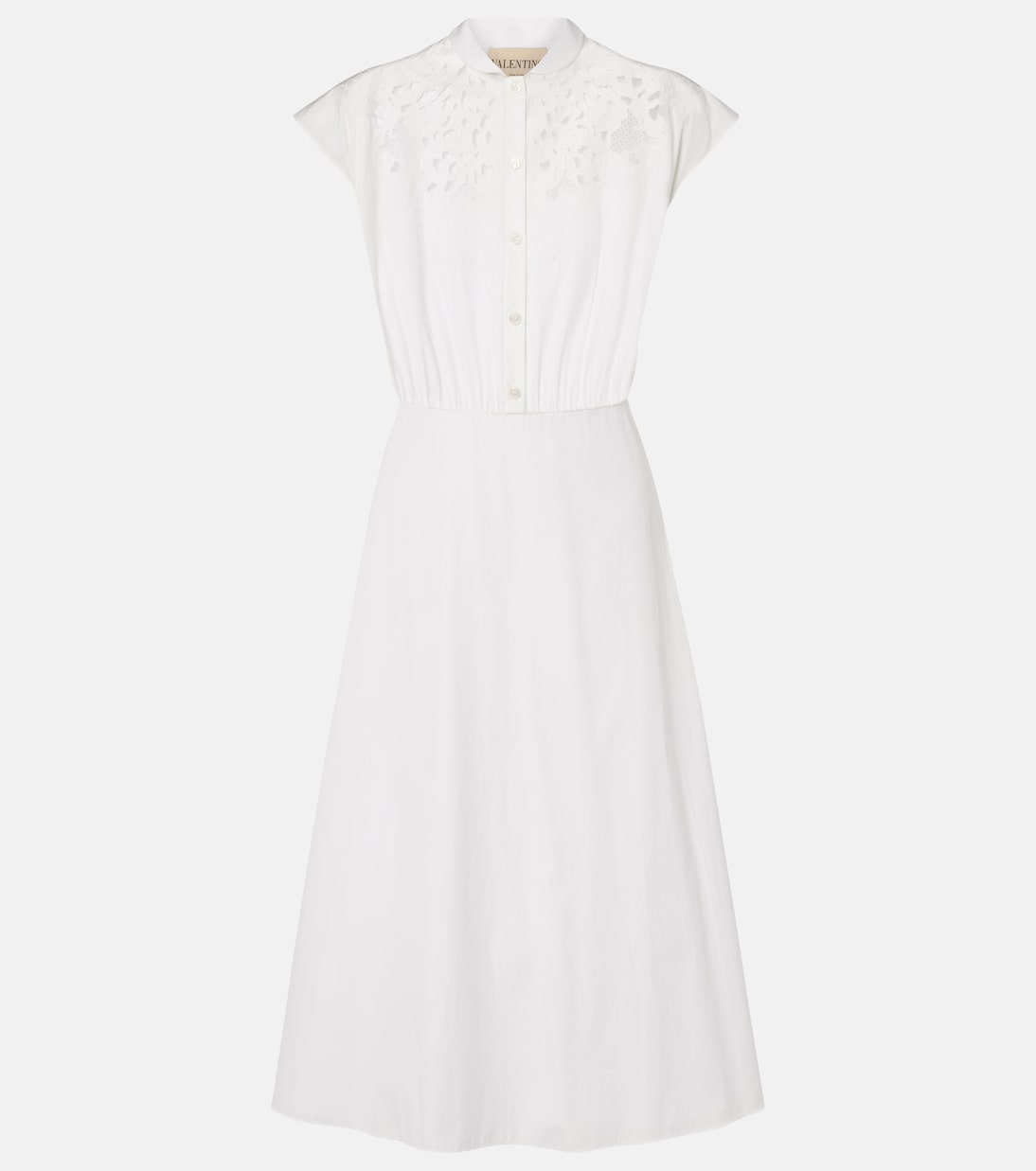 Robe midi en coton ornée de guipure  | Valentino