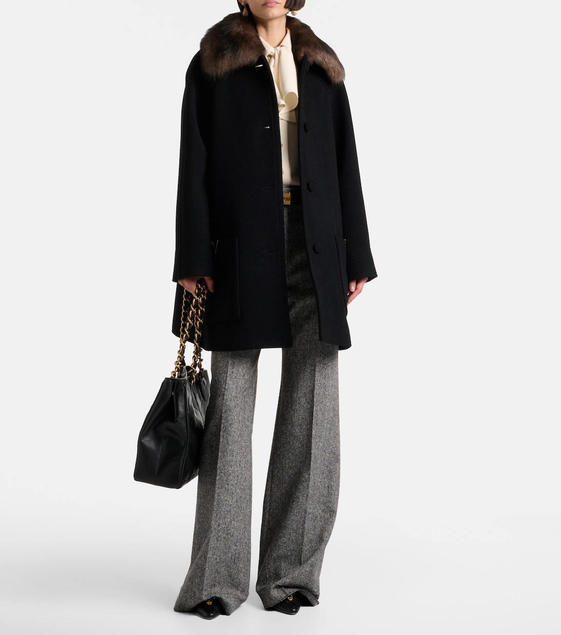 Tote Bag Laseine Small aus Leder mit Chevron-Muster | Valentino Garavani