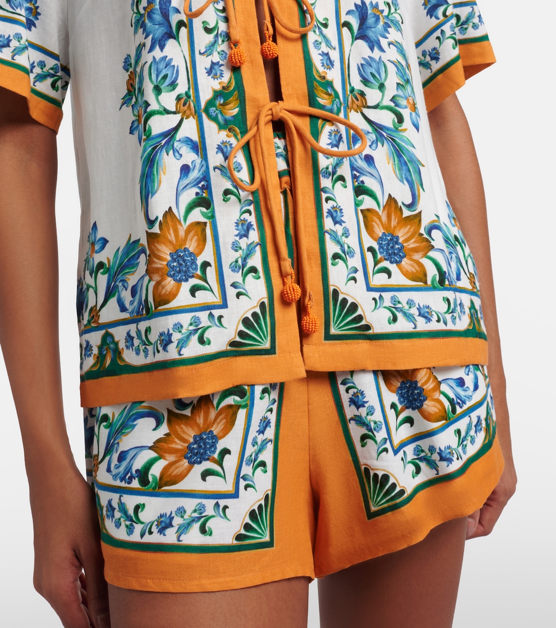 Flora Tile floral linen-blend shirt | Farm Rio