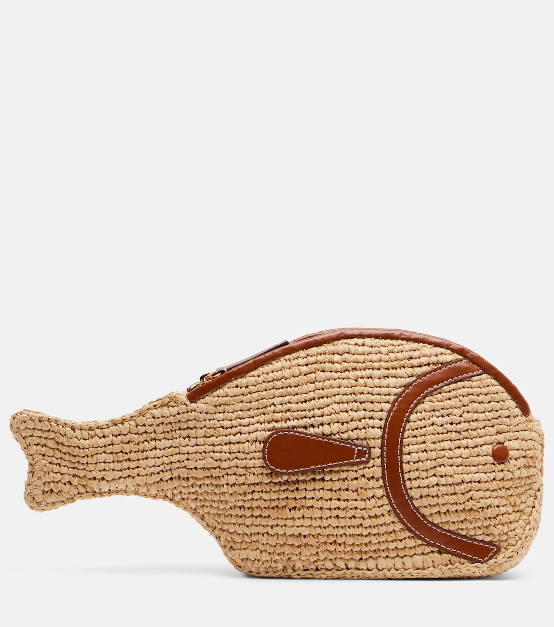 Pesce leather-trimmed raffia clutch | Staud