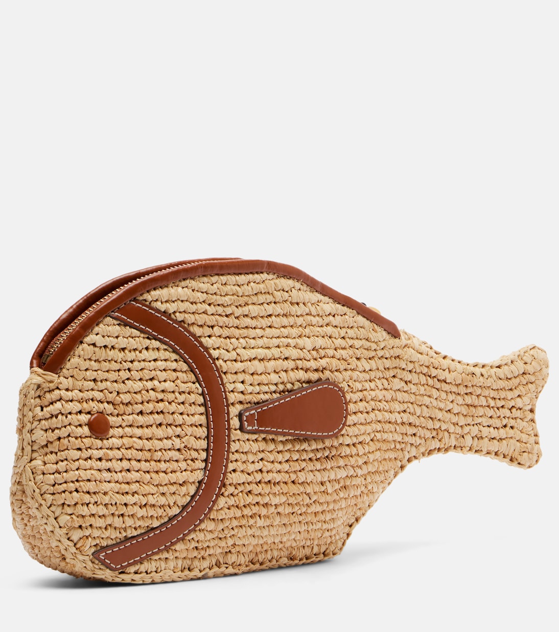 Pesce leather-trimmed raffia clutch | Staud