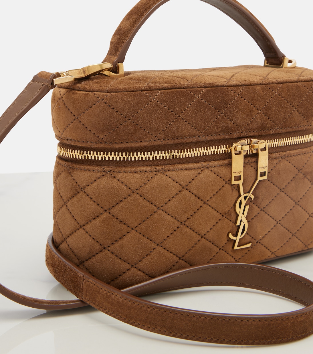 Sac vanity Gaby Mini en daim matelassé | Saint Laurent
