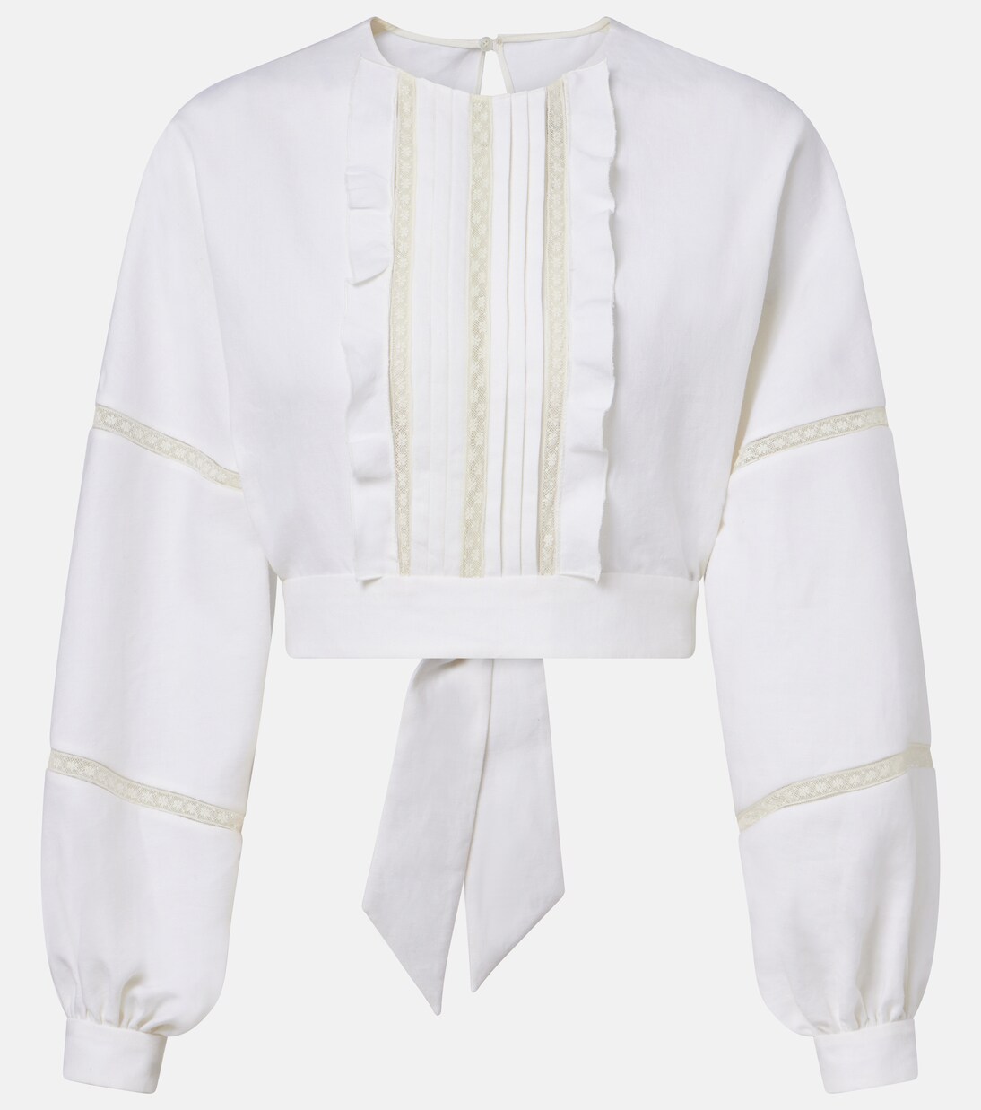 Lace-trimmed open-back linen blouse | Valentino