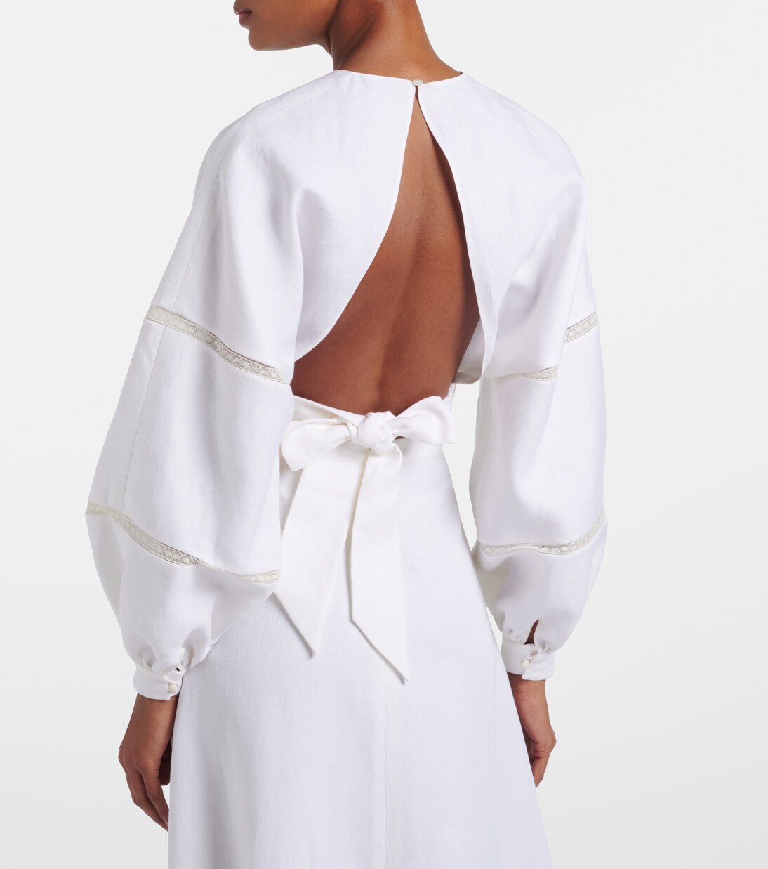 Lace-trimmed open-back linen blouse | Valentino