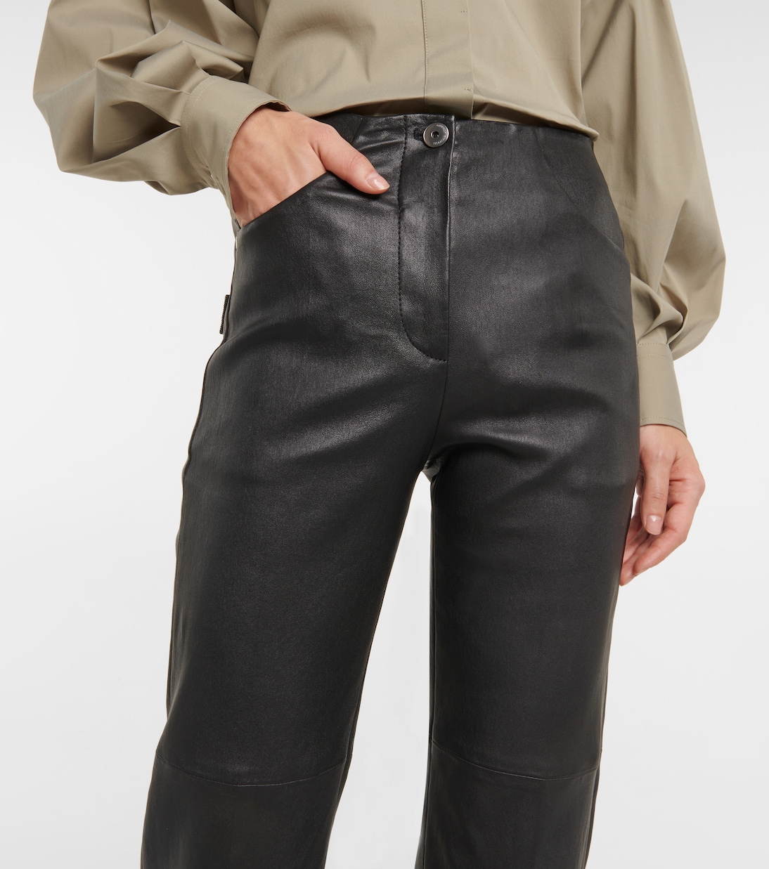 High-Rise-Hose aus Leder | Brunello Cucinelli