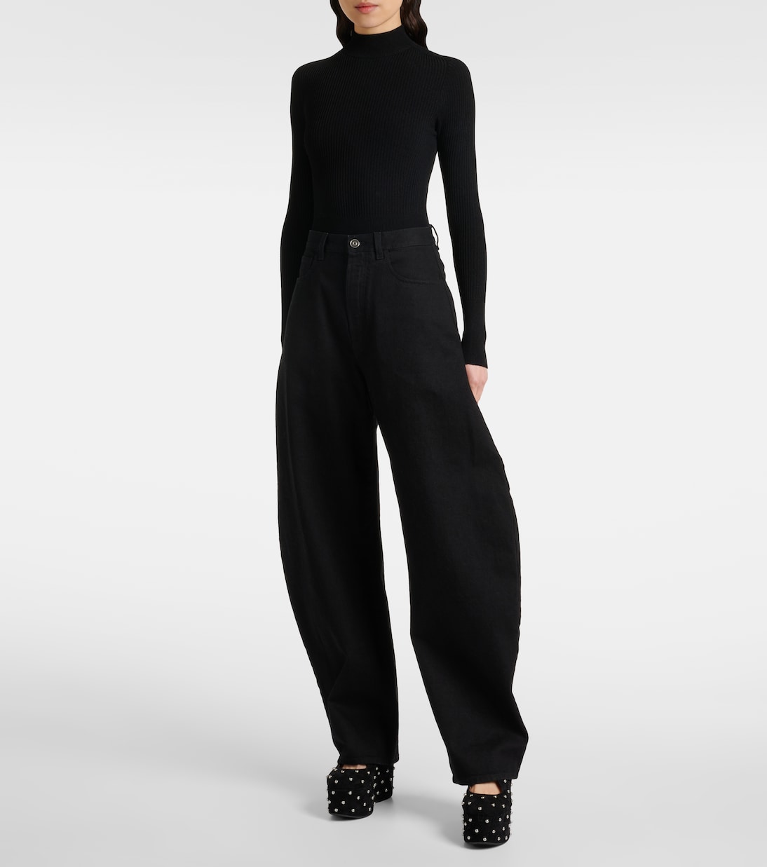 Crisscrossed studded suede ballet flats | Alaïa