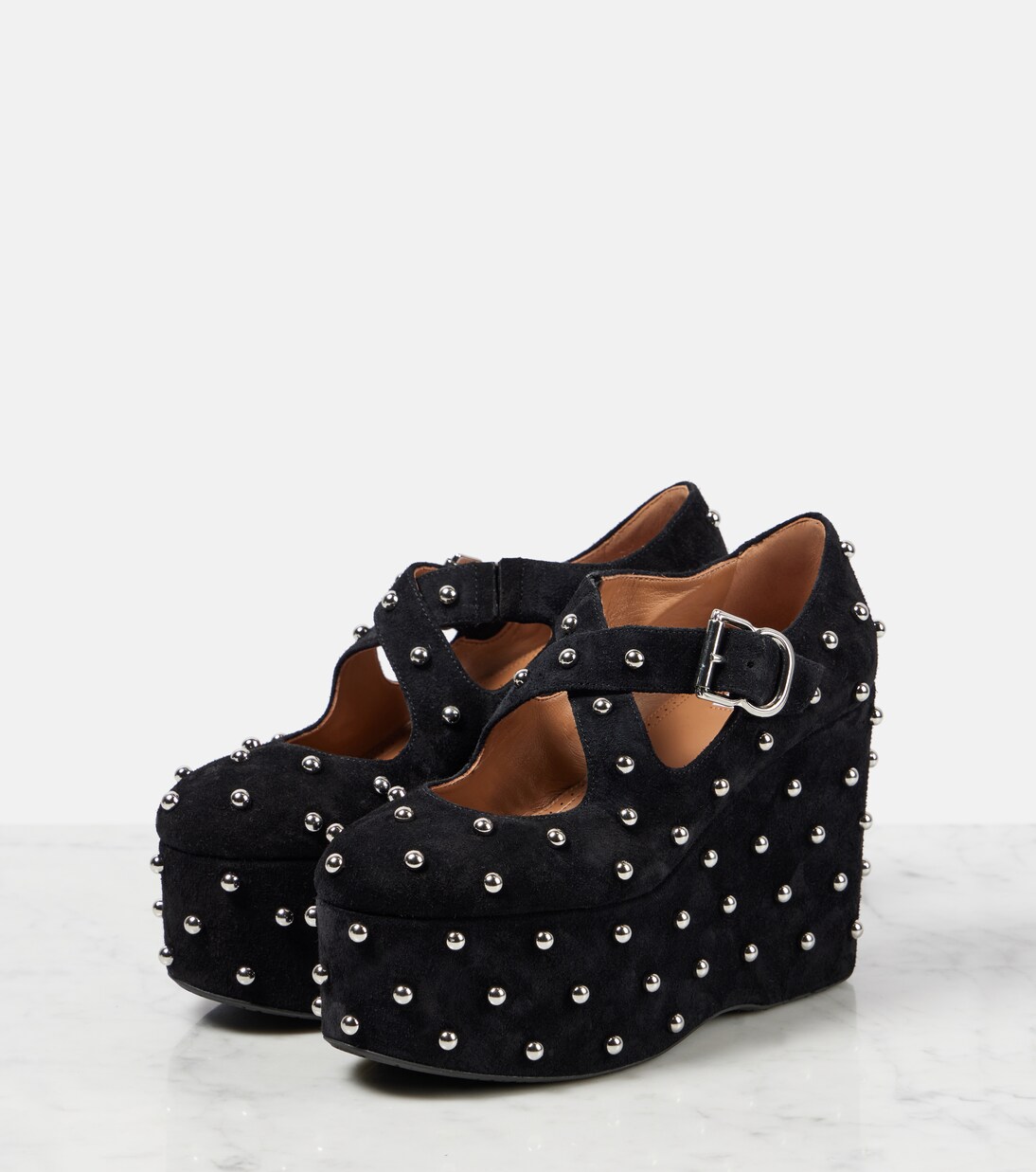 Crisscrossed studded suede ballet flats | Alaïa