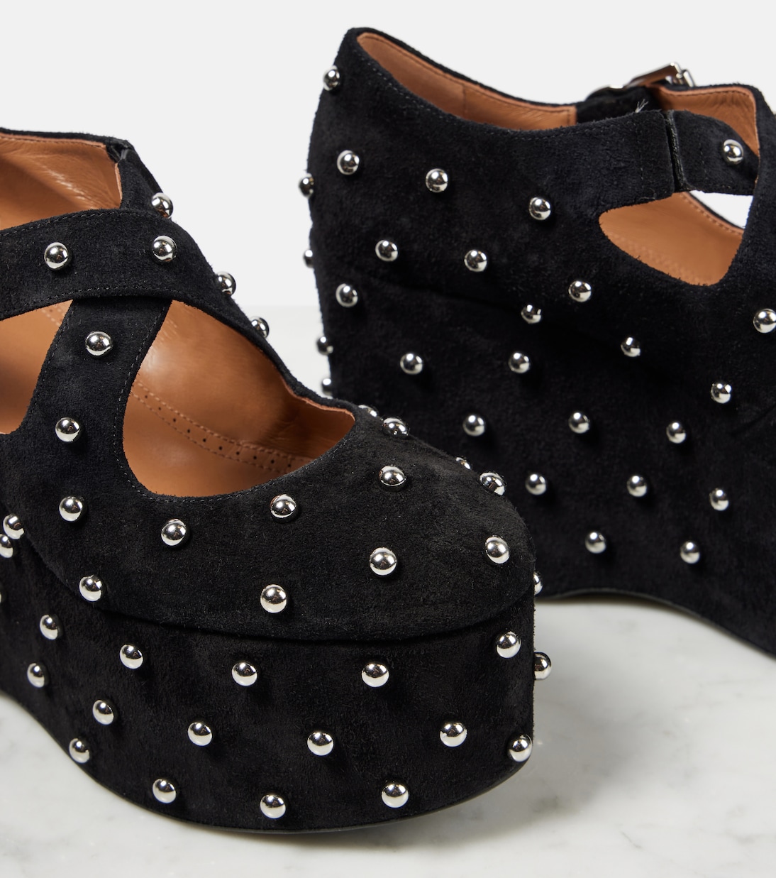 Crisscrossed studded suede ballet flats | Alaïa