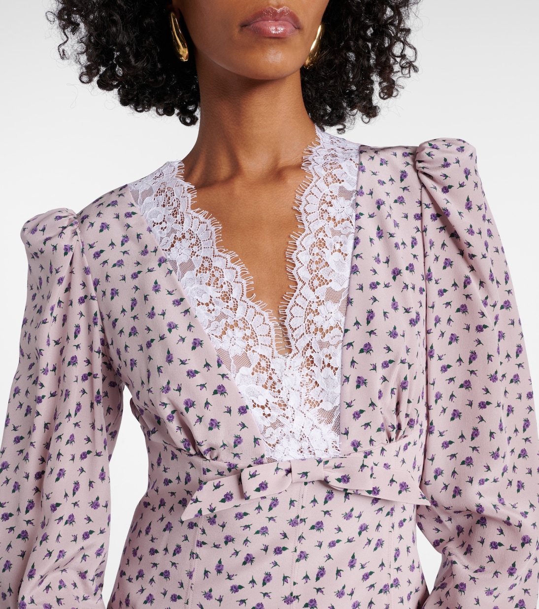 Bedrucktes Midikleid aus Seide mit Spitze | Alessandra Rich