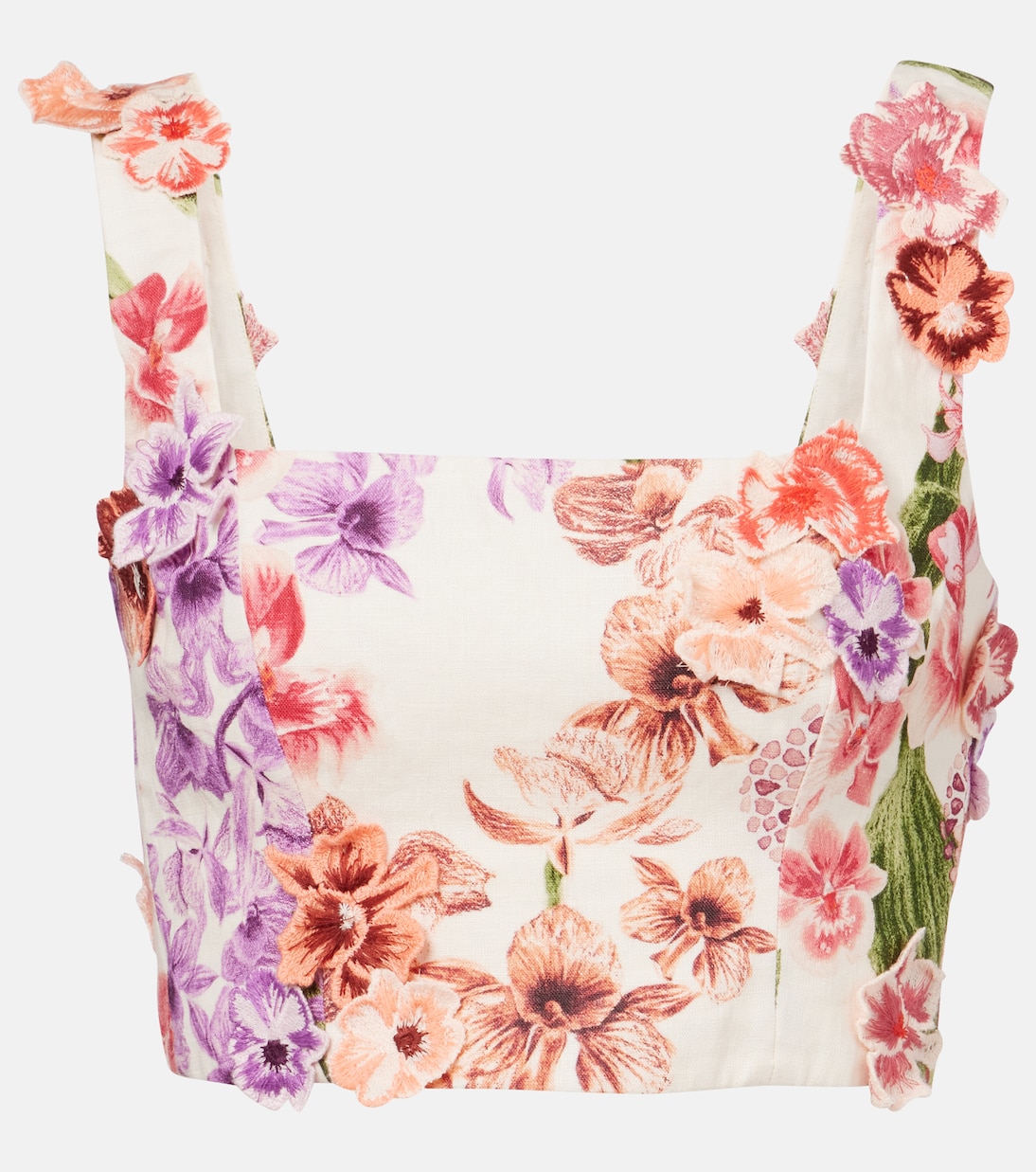 Top cropped Amanda in lino con applicazioni floreali | Agua by Agua Bendita