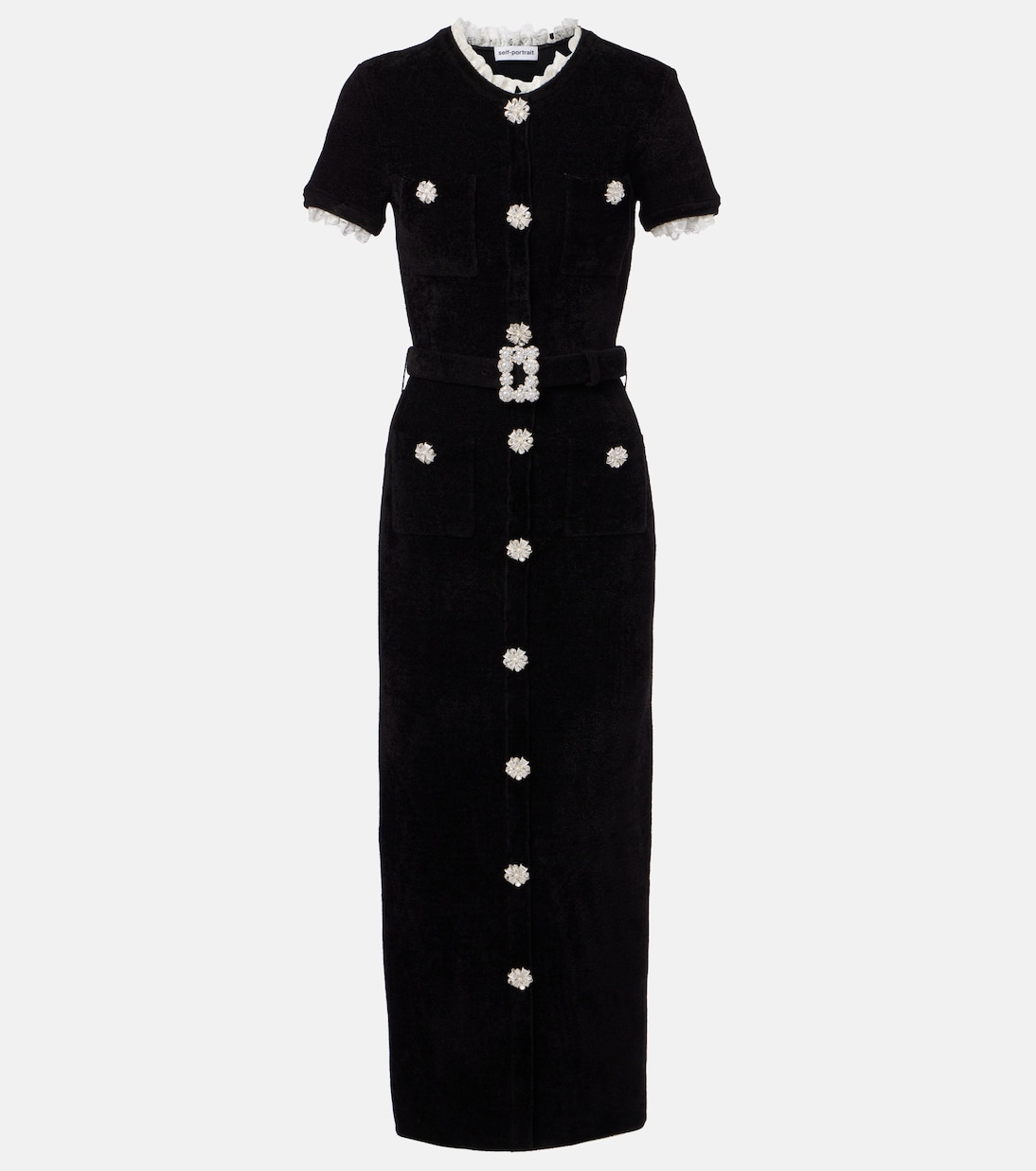 Midikleid aus Chenille mit Spitze und Kristallen | Self-Portrait