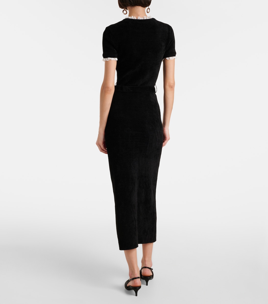 Midikleid aus Chenille mit Spitze und Kristallen | Self-Portrait