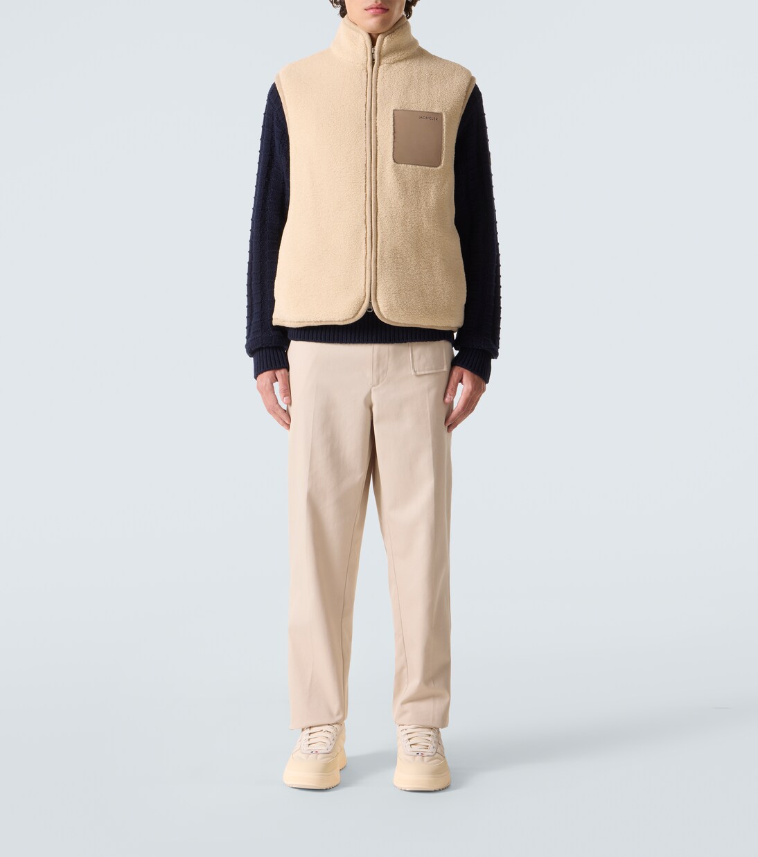 Leather-trimmed teddy vest | Moncler