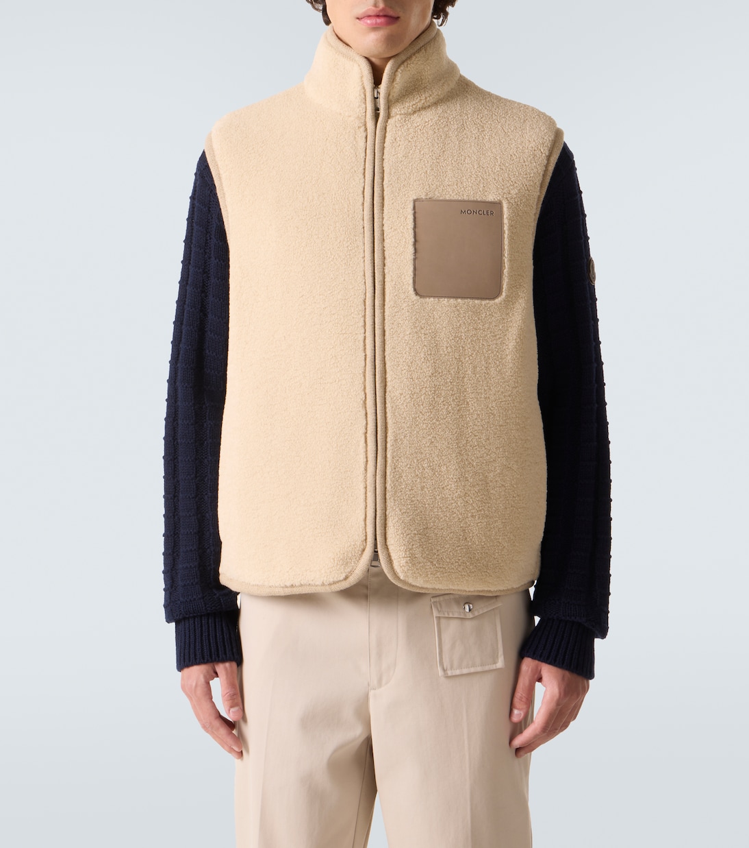 Leather-trimmed teddy vest | Moncler