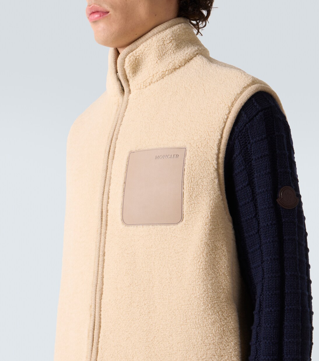 Leather-trimmed teddy vest | Moncler