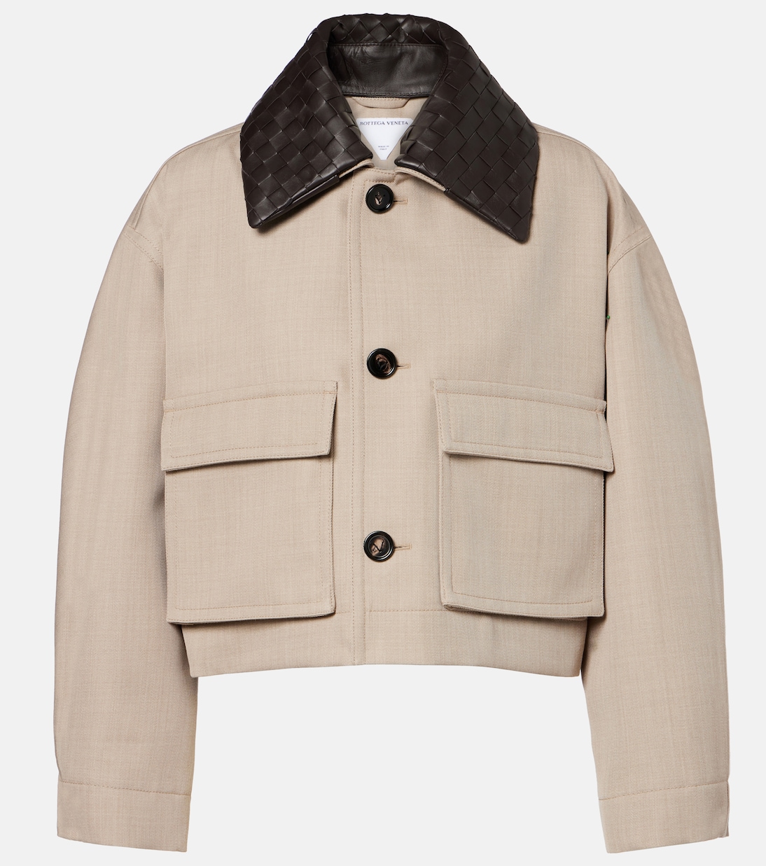Cropped leather-trimmed wool jacket | Bottega Veneta