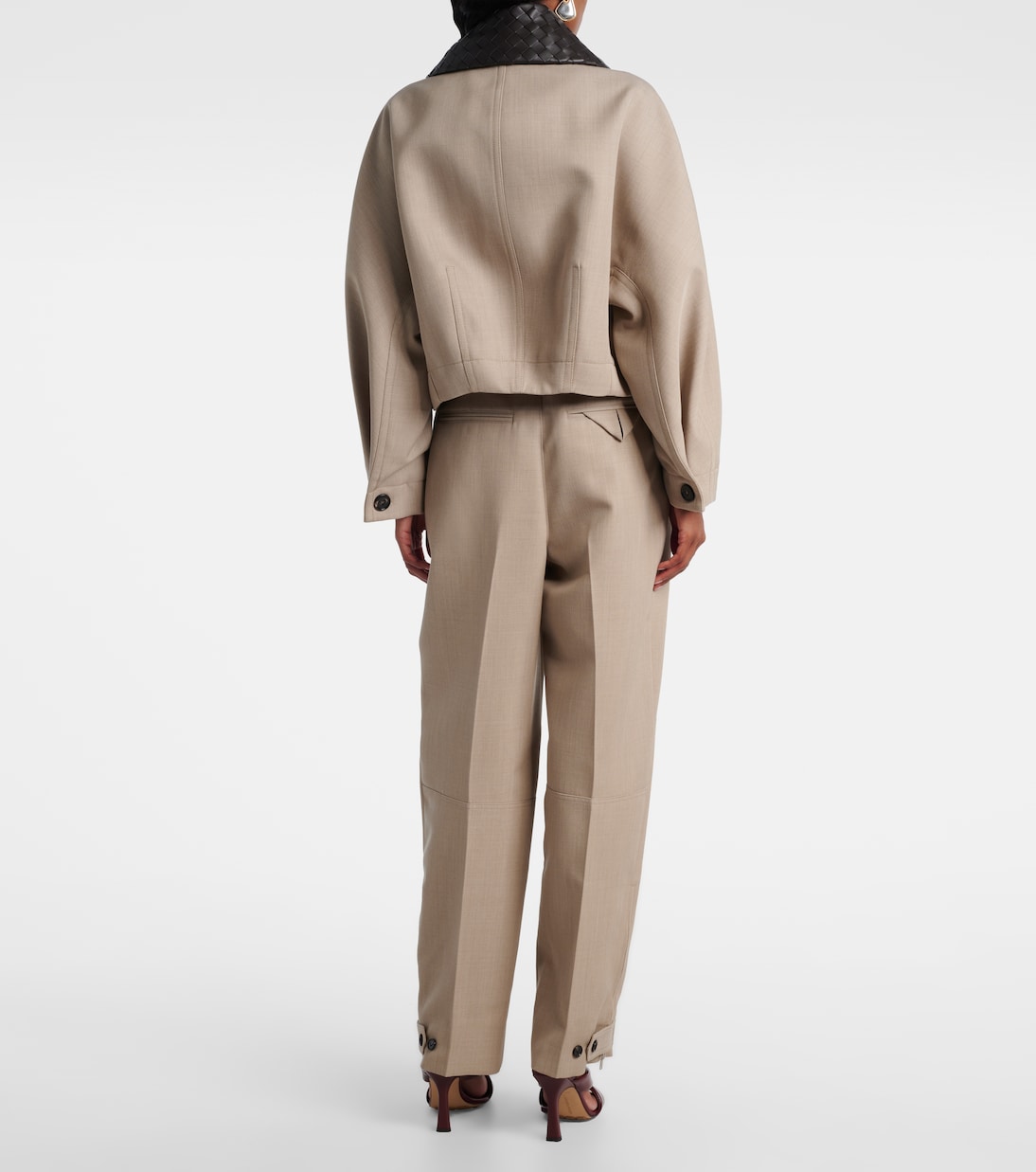 Cropped leather-trimmed wool jacket | Bottega Veneta