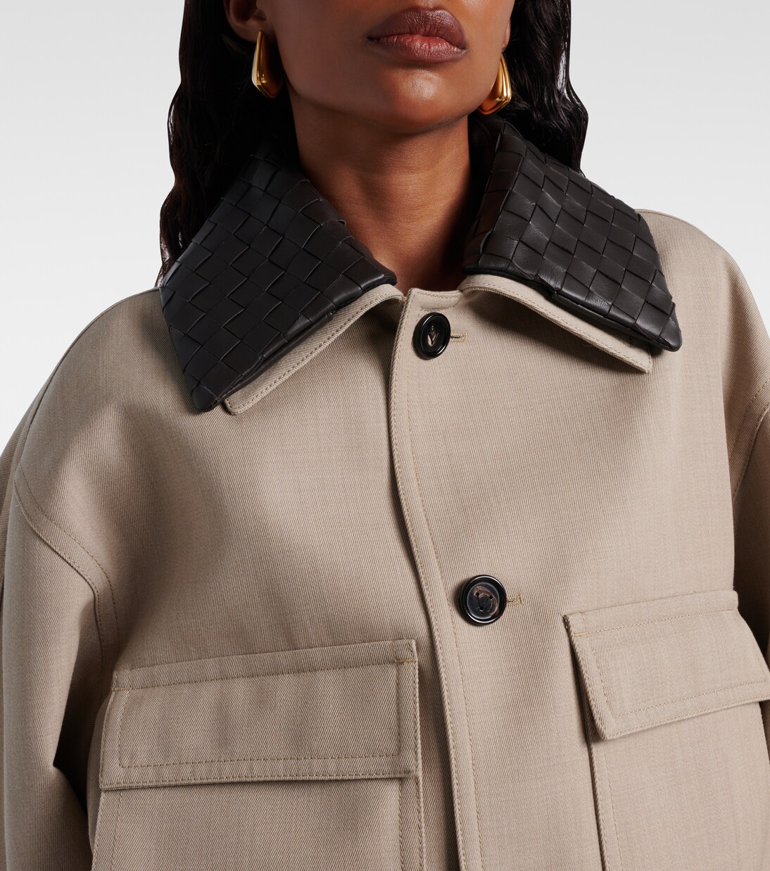 Cropped leather-trimmed wool jacket | Bottega Veneta