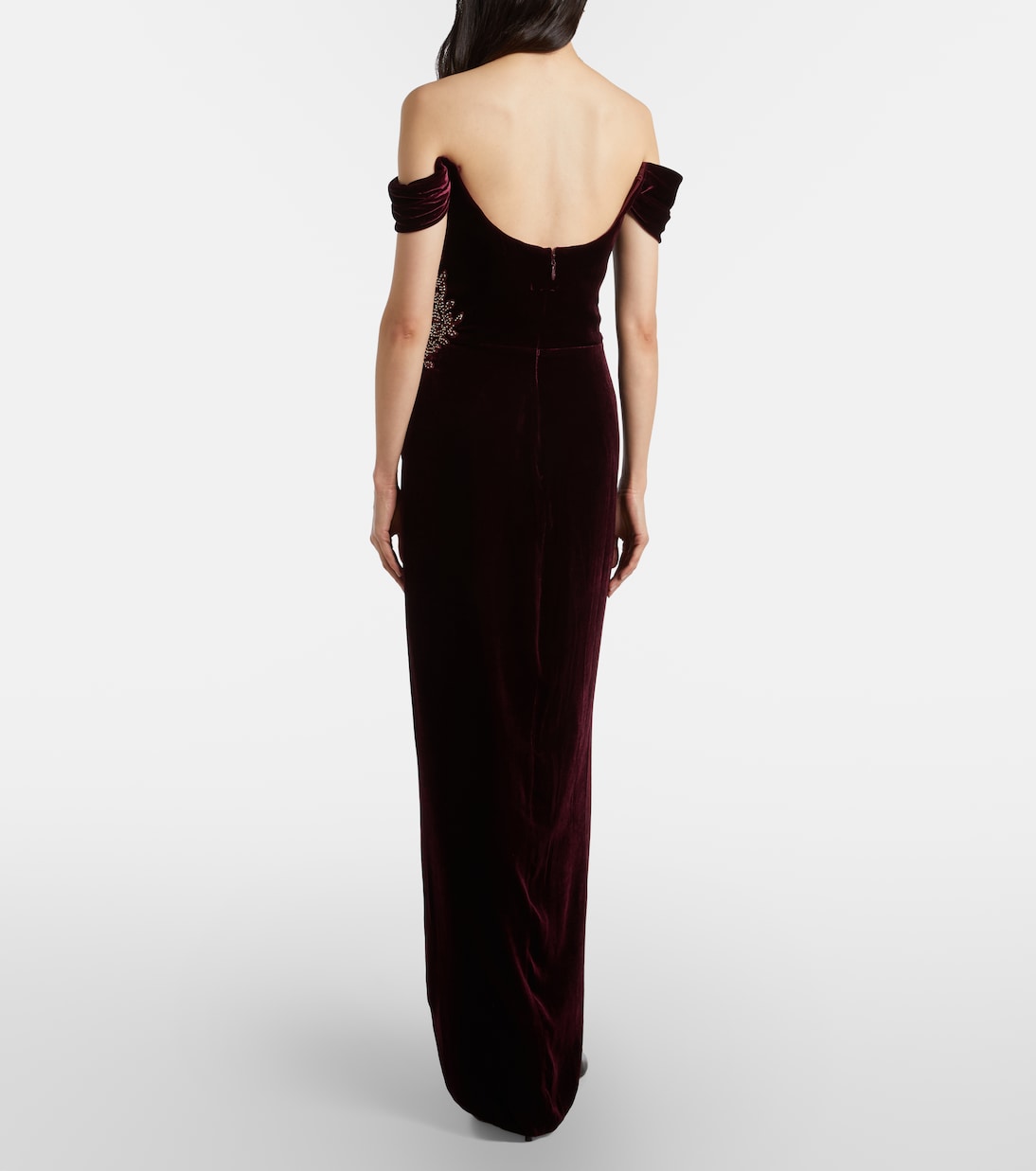 Embellished off-shoulder velvet gown | Costarellos