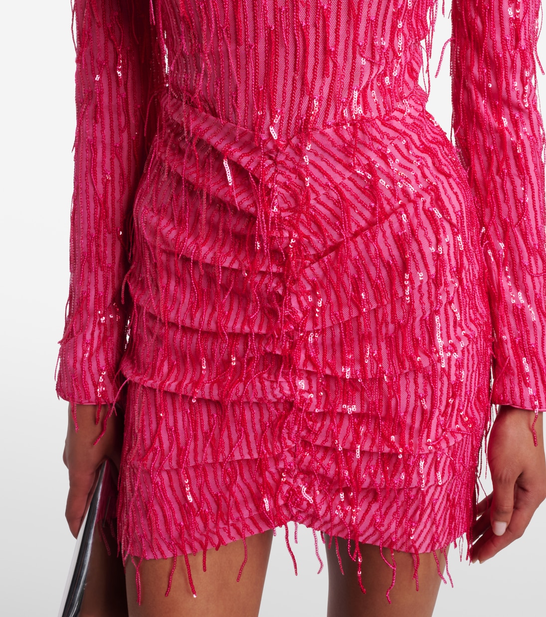 Fringed ruched sequined mesh minidress | Rotate